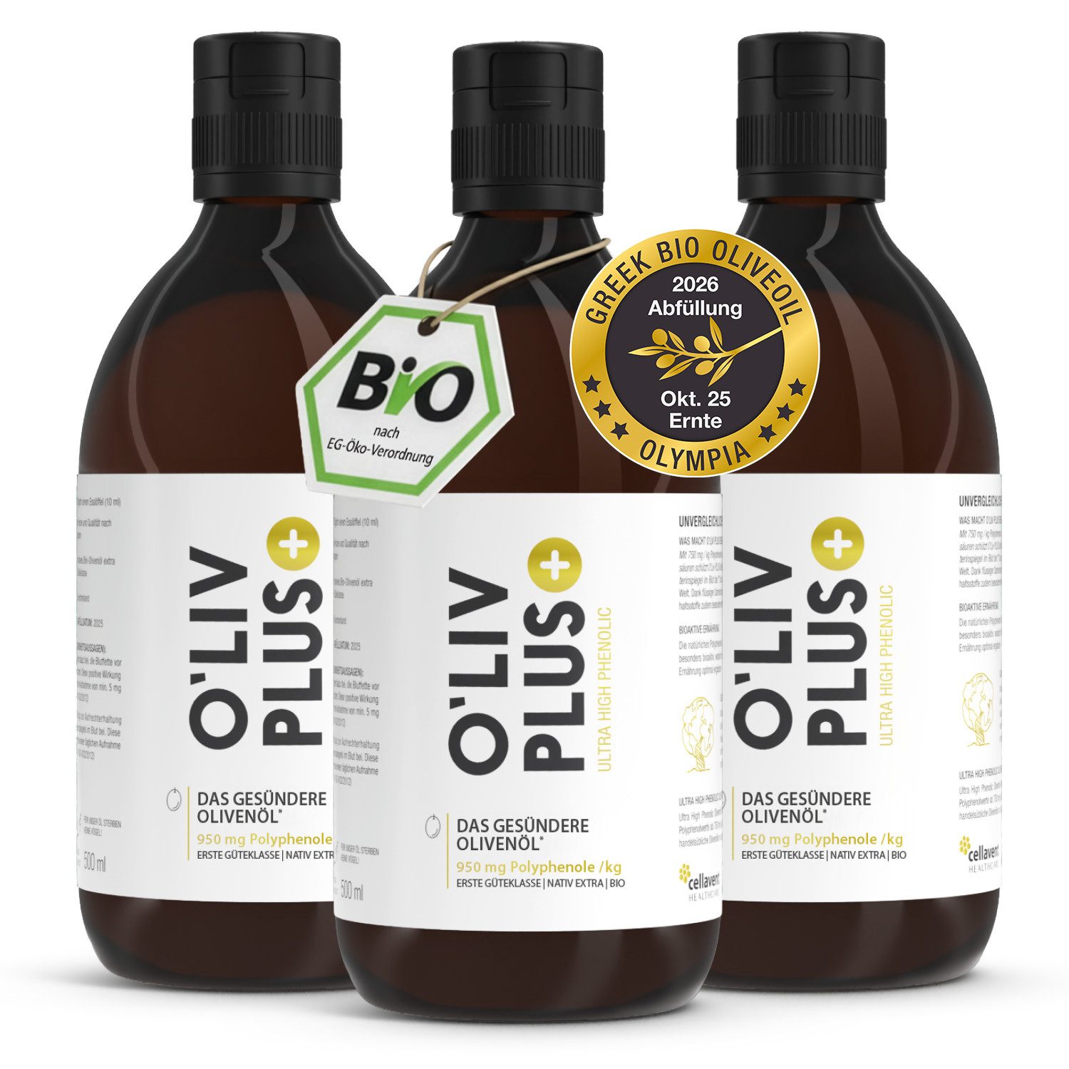 Cellavent Healthcare O'Liv PLUS Bio Olivenöl - extra hoher Polyphenol Gehalt Öl