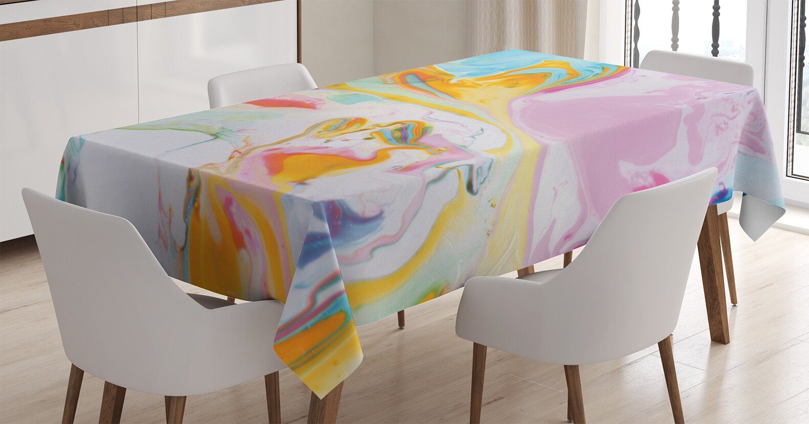 Für Abstrakte Kunst Tischdecke Bereich den Außen Farbfest geeignet Klare Abstrakt Farben, Surreal Abakuhaus Waschbar
