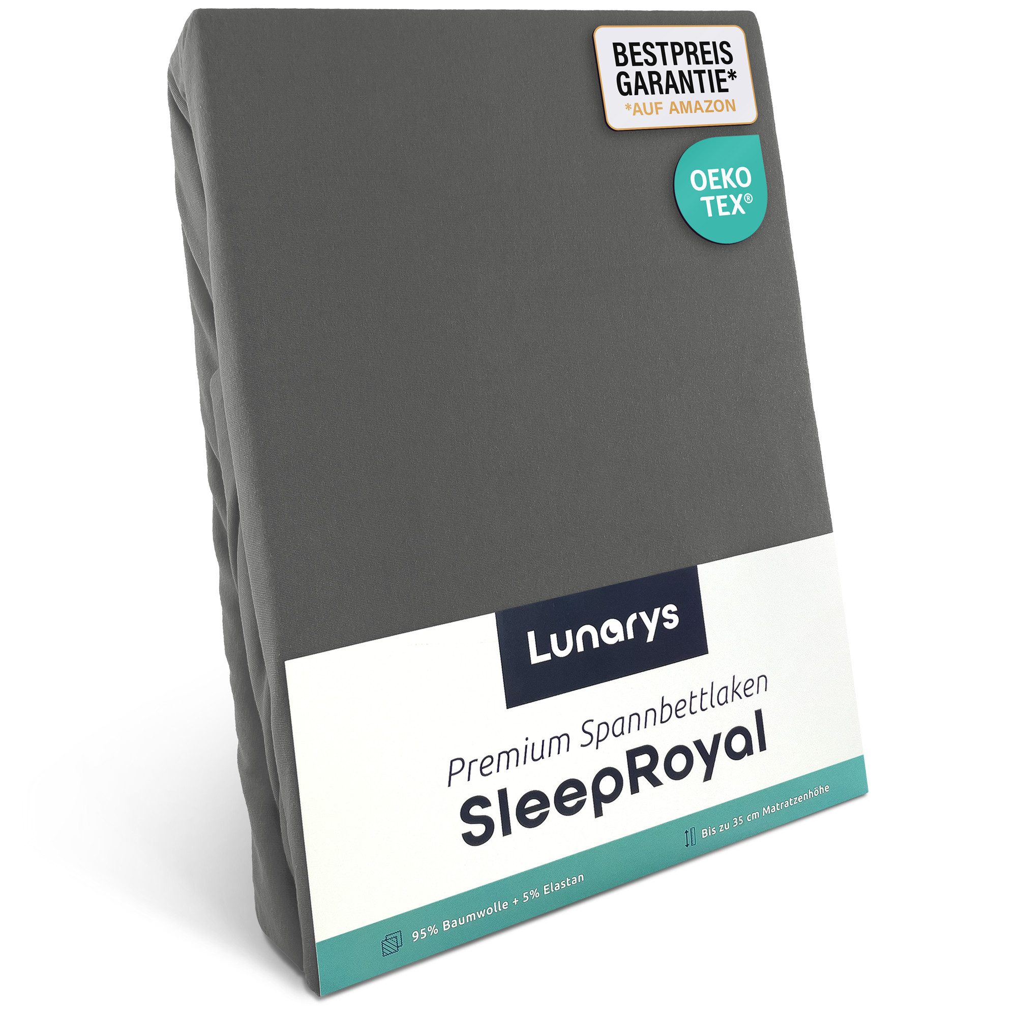 Lunarys Натяжные простыни SleepRoyal, Jersey-Elasthan, Gummizug: rundum, (1 Stück), 90x200 cm, 250 g/m², 95% Baumwolle, für Kinder geeignet