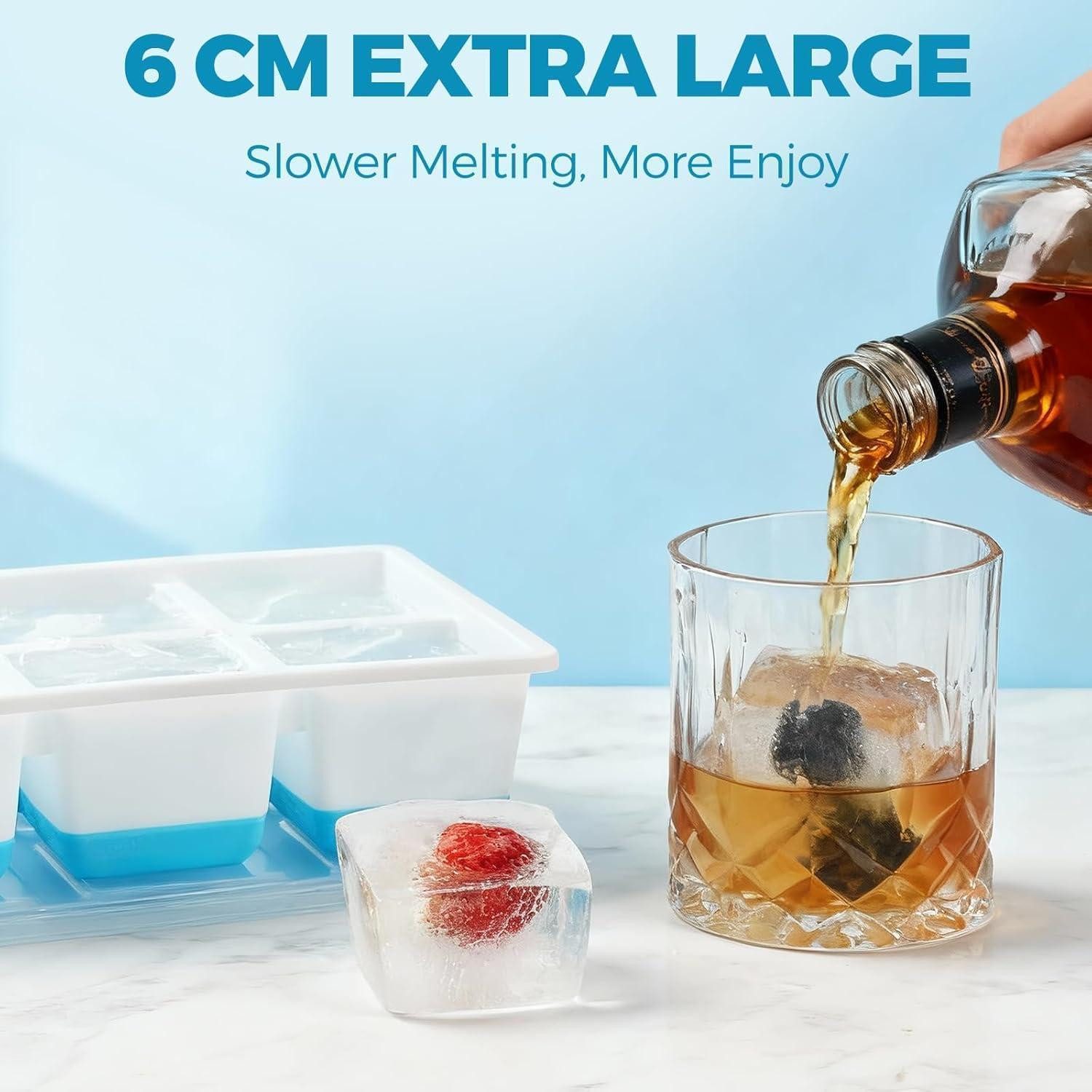 LuxusKollektion Eiswürfelform Eiswürfelbox Silikon XXL 6cm Deckel BPAfrei Whisky Cocktail 2 Grün