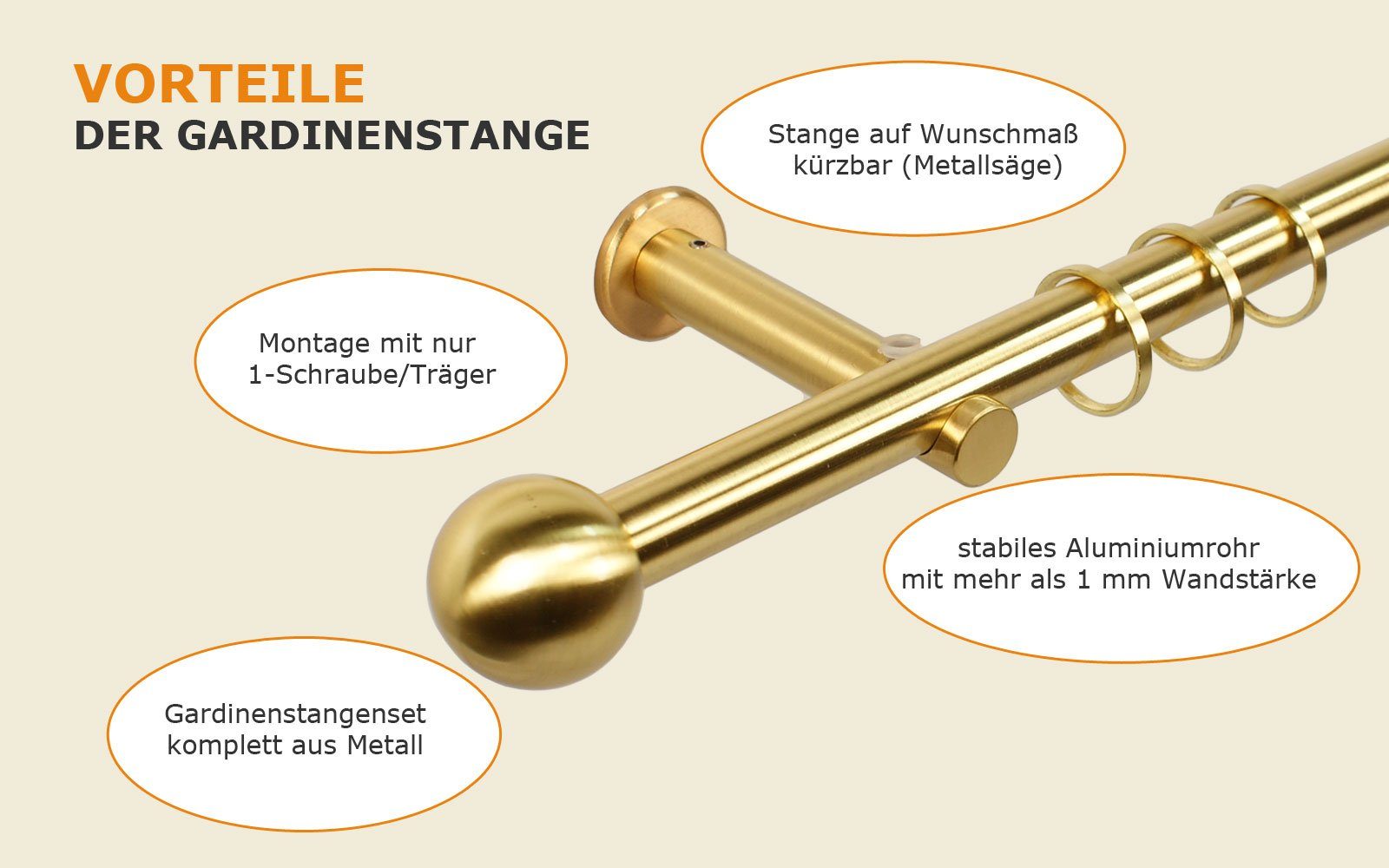 iso-design Gardinenstange 16 mm Farbe Messing günstig online kaufen