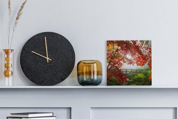 OneMillionCanvasses® Leinwandbild Japanischer Ahorn - Bäume - Brücke - Natur - Japanisch, (1 St), Leinwand Bilder für Wohnzimmer Schlafzimmer