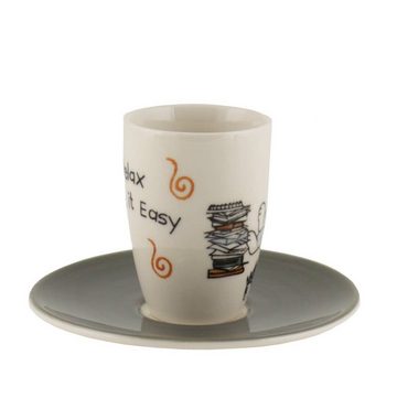 Mila Espressotasse Mila Keramik Espresso-Tasse mit Untere Oommh Katze relax - take it, Keramik