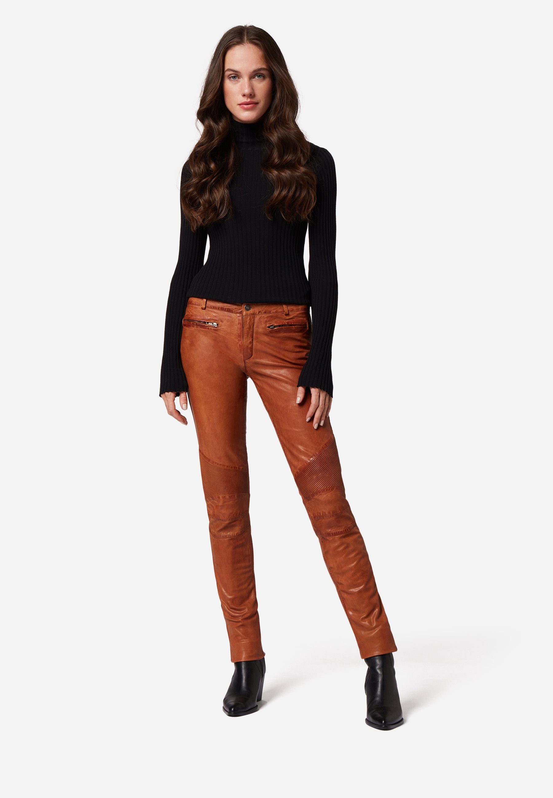 RICANO Lederhose Donna Lederhose mit Biker-Elementen günstig online kaufen