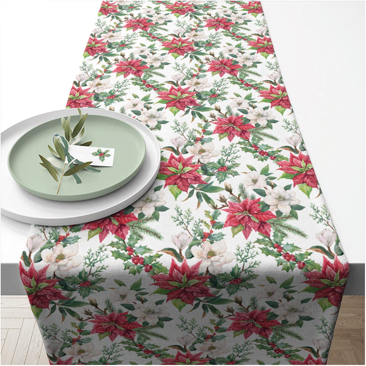 Ambiente® Tischläufer Christmas florals (1-tlg, 1-teilig), Tischläufer Tischdecke ca.40x150cm Baumwolle