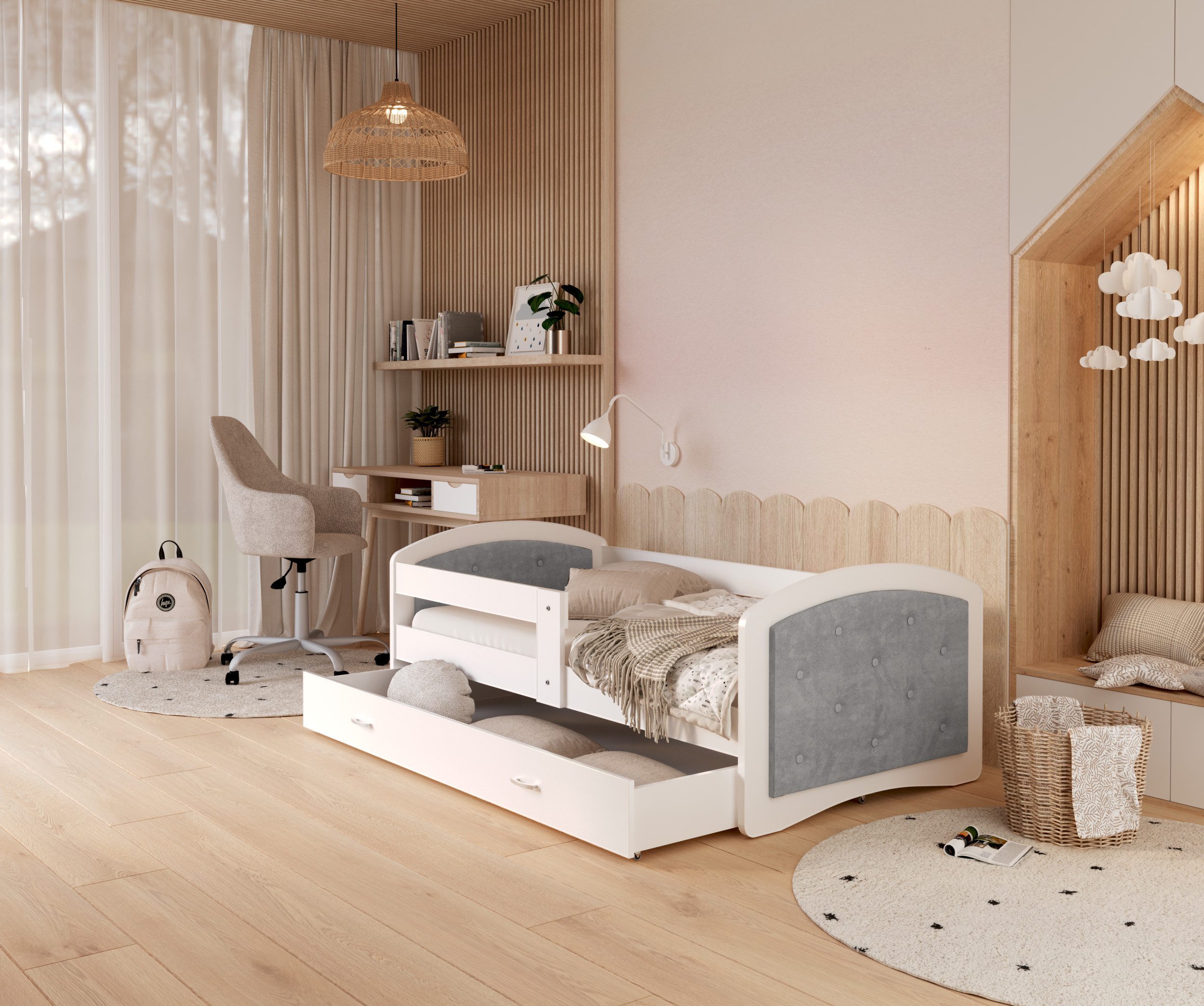AJKmeble Kinderbett mit Rausfallschutz, 80x160, 80x180, günstig online kaufen