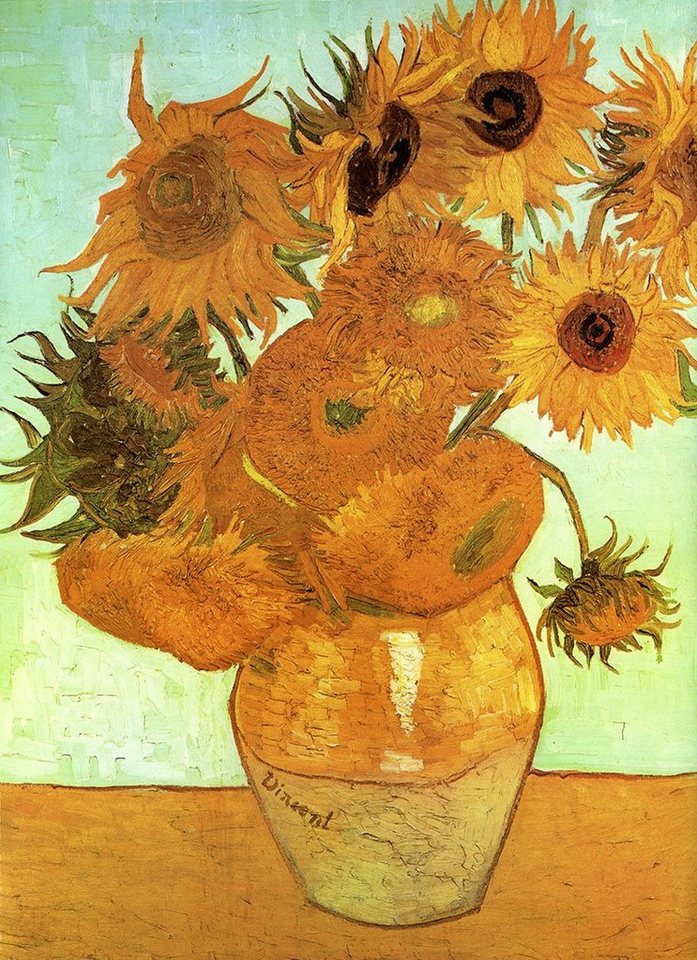 Kunstdruck Zwölf Sonnenblumen in einer Vase Blumen van Gogh A3 072, (1 St)