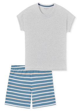 Schiesser Schlafanzug "Casual Essentials" (2 tlg) mit unifarbenem Shirt und gestreifter Hose