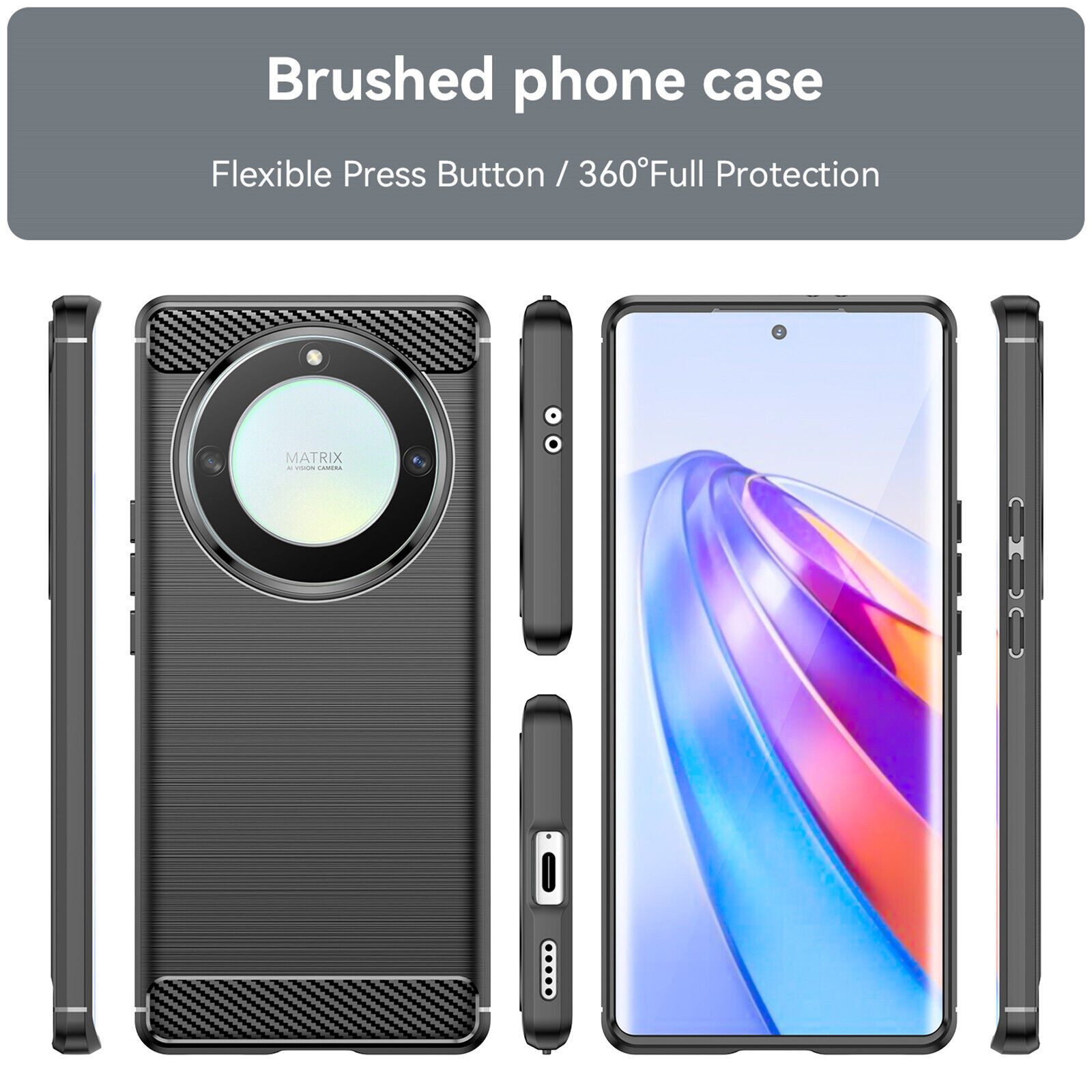 betterfon Handyhülle Carbon Hülle für Honor Magic 5 Lite 5G Backcover TPU Silikon Schwarz, Carbon-Look – stoßfestes Case mit Air-Cushion & Metall-Optik