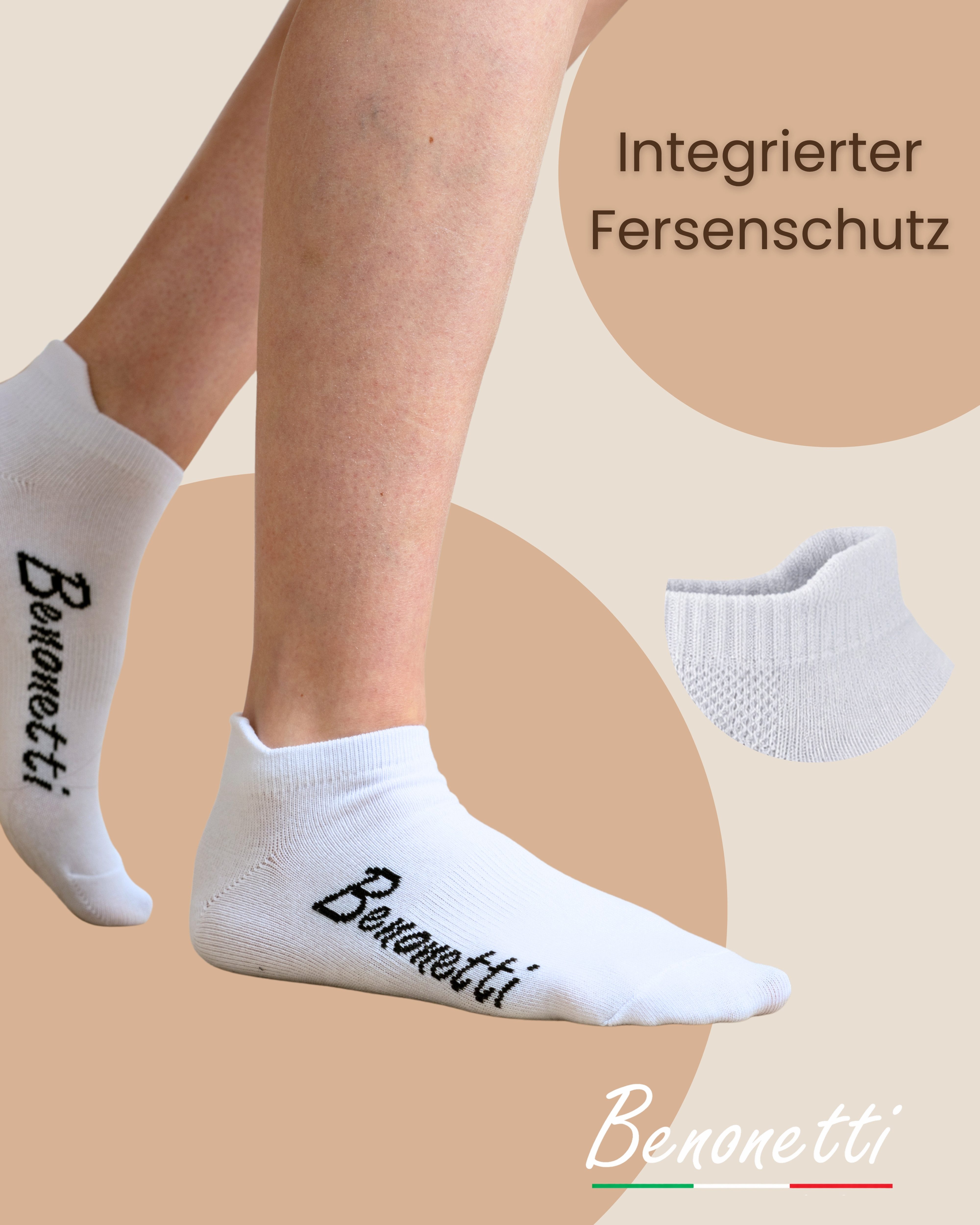 Benonetti Sneakersocken Damen & Herren aus Baumwolle – kurze Socken mit Fersenschutz (Packung, 3-Paar)