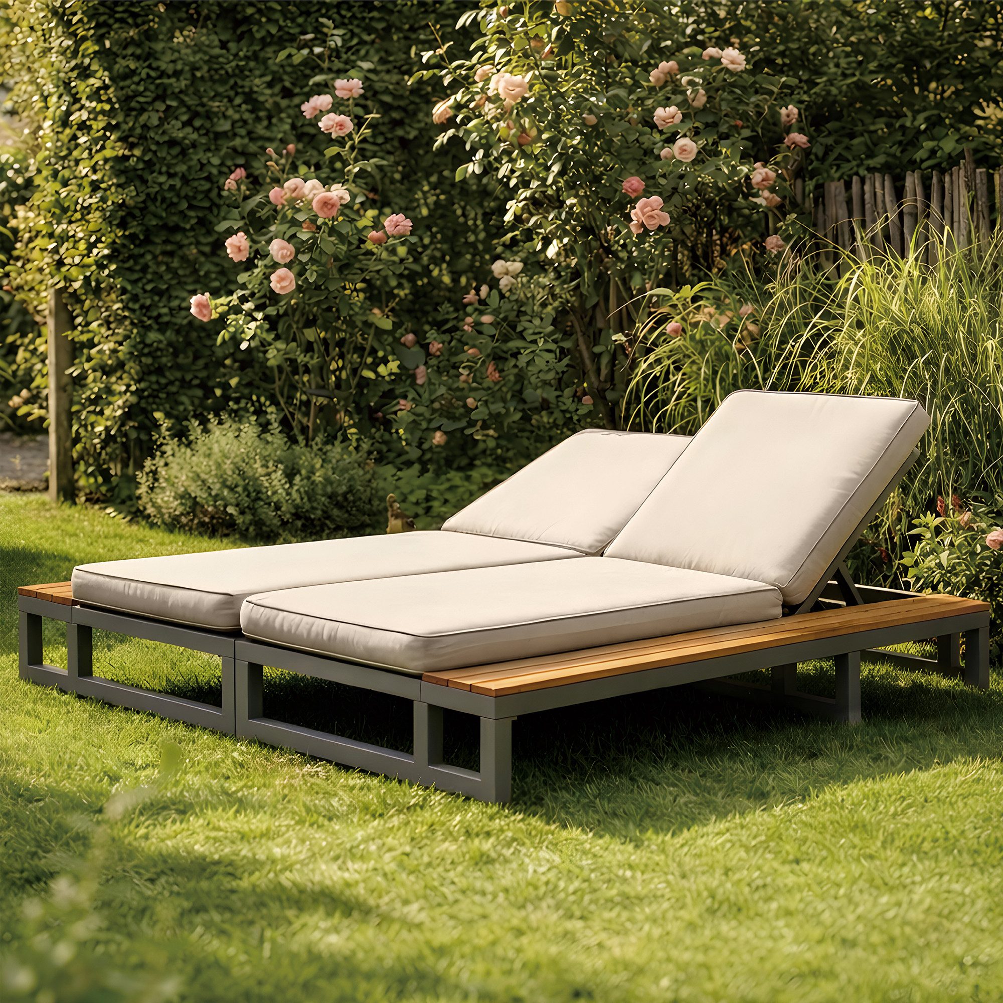 Flieks Gartenliege, Doppelliege Sonnenlounge mit verstellbarem Rückenlehnenwinkel
