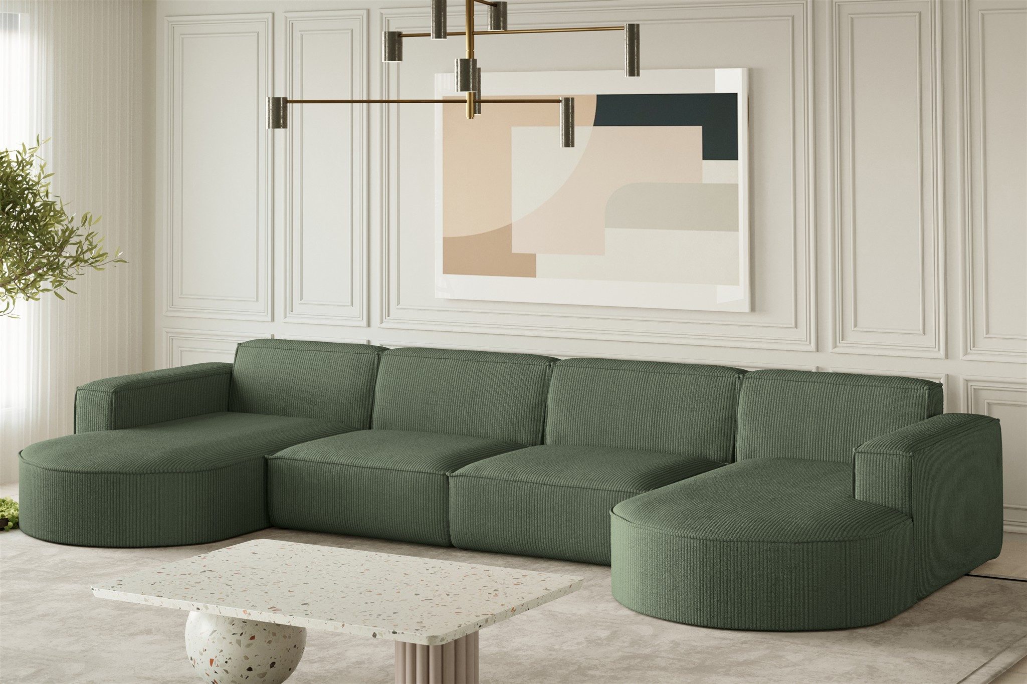 Wohnlandschaft U-Form Sofa PALMA XL in Stoff Noel und Scala