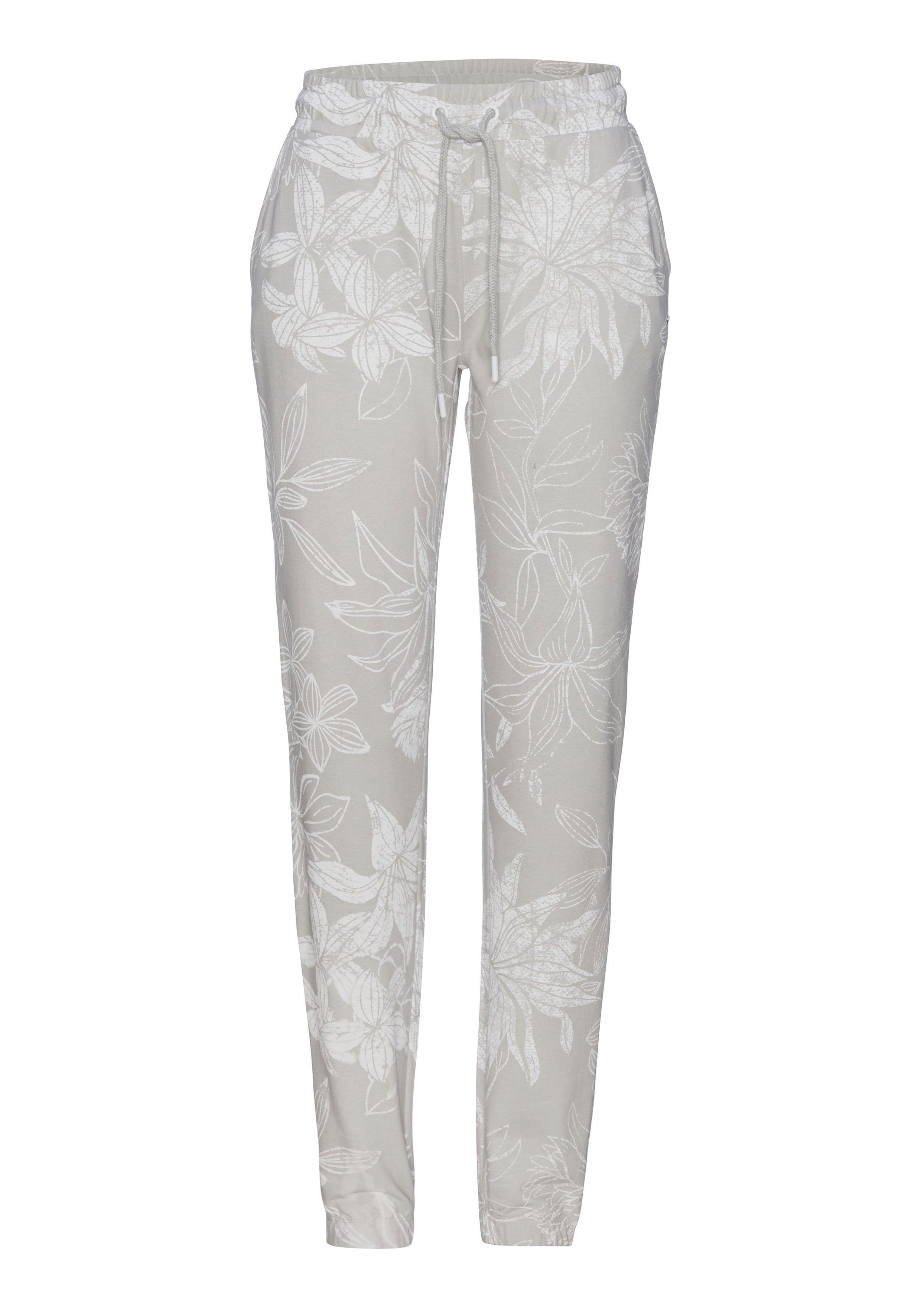 Loungehose LASCANA floralem mit Loungeanzug Alloverdruck, grau-allover-gemustert