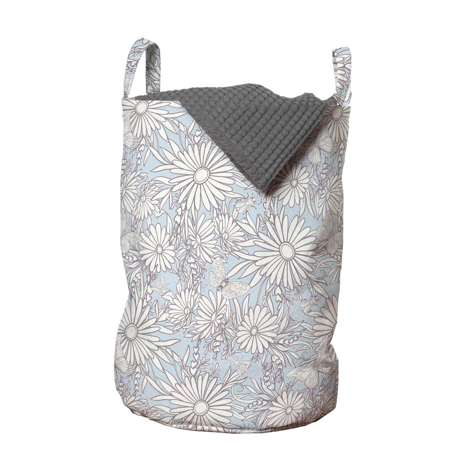Abakuhaus Wäschesäckchen Wäschekorb mit Griffen Kordelzugverschluss für Waschsalons, Blumen Gänseblümchen Schmetterlinge Muster