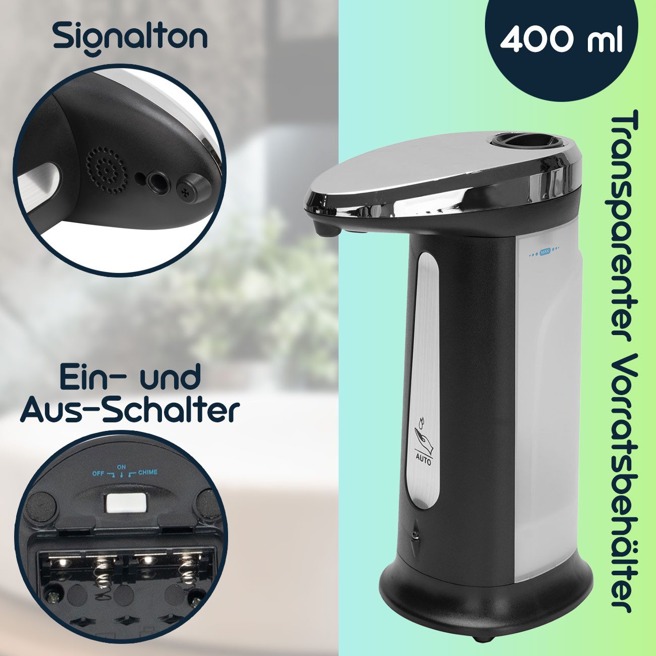 Casativo Seifenspender Sensor Seifenspender automatisch kontaktlos 400ml Infrarot Edelstahl, (1-tlg), tropffreie Dosierung/Infrarot-Sensorik/Sichtfenster-Anzeig – Bild 4 von 5