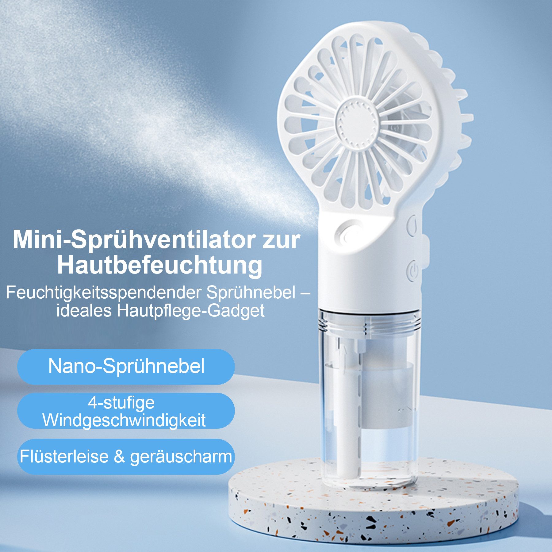 Senmudi Mini USB-Ventilator Handventilator, Tragbarer Mini Ventilator, Wiederaufladbar,800MAH, Kleiner Taschenventilator 4 Geschwindigkeiten mit Wassernebel für Büro