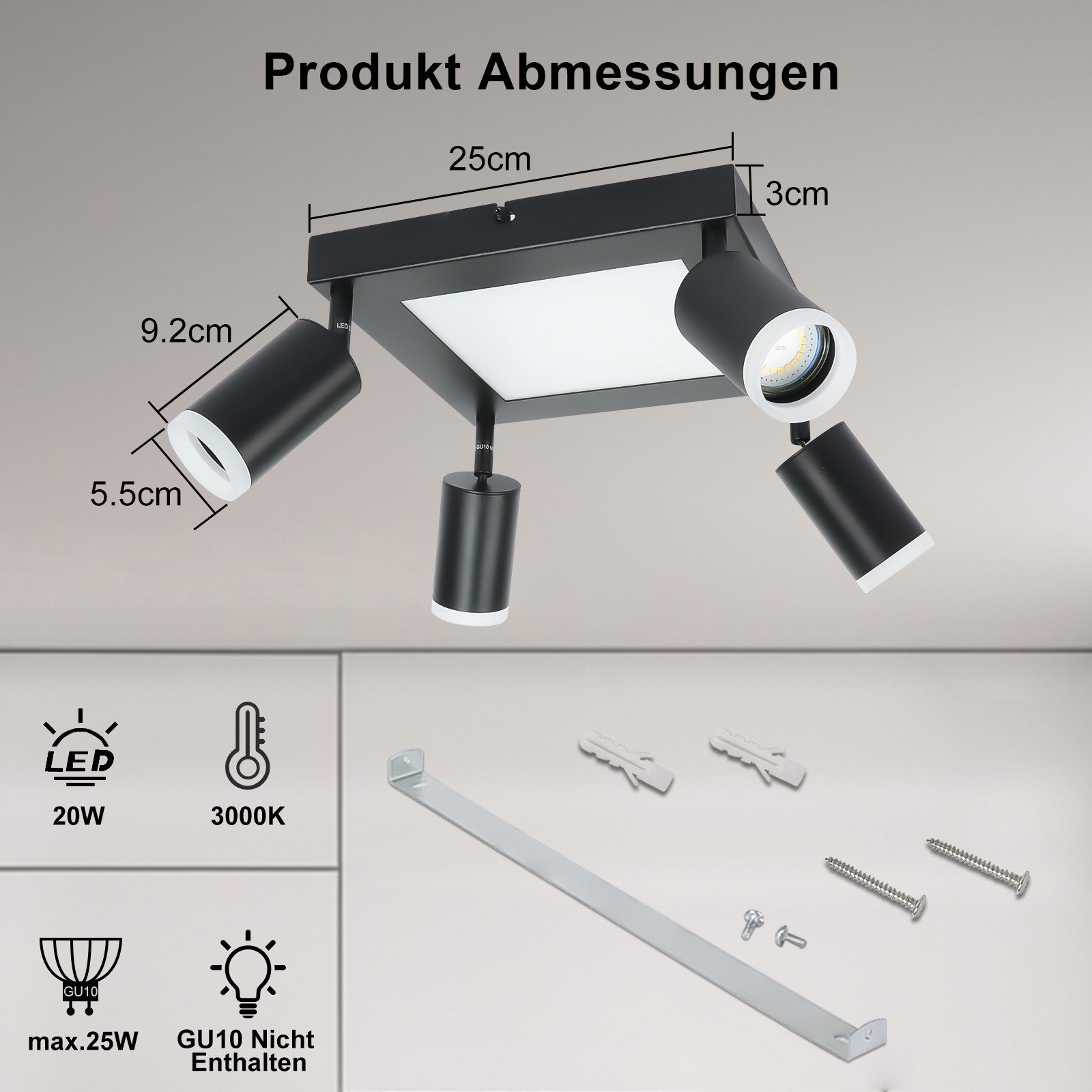 ZMH Deckenstrahler 4 Flammig Quadratisch/Rund 20W günstig online kaufen