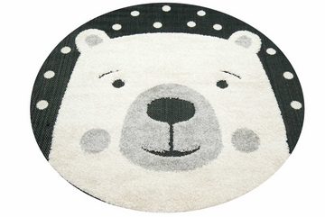 Kinderteppich Lächelnder Eisbärkopf Kinderzimmer Teppich weiche Baby Spielmatte Hoch Tief Effekt schwarz creme grau, Carpetia, rund, Höhe: 20 mm