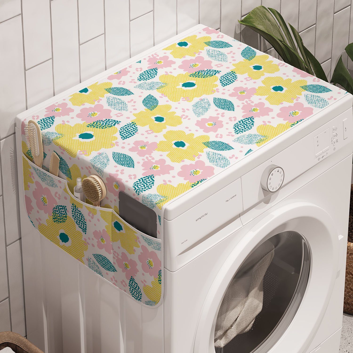 Abakuhaus Badorganizer Anti-Rutsch-Stoffabdeckung für Waschmaschine und Trockner, Blumen Pastellfrühlings-Blumen-Blatt