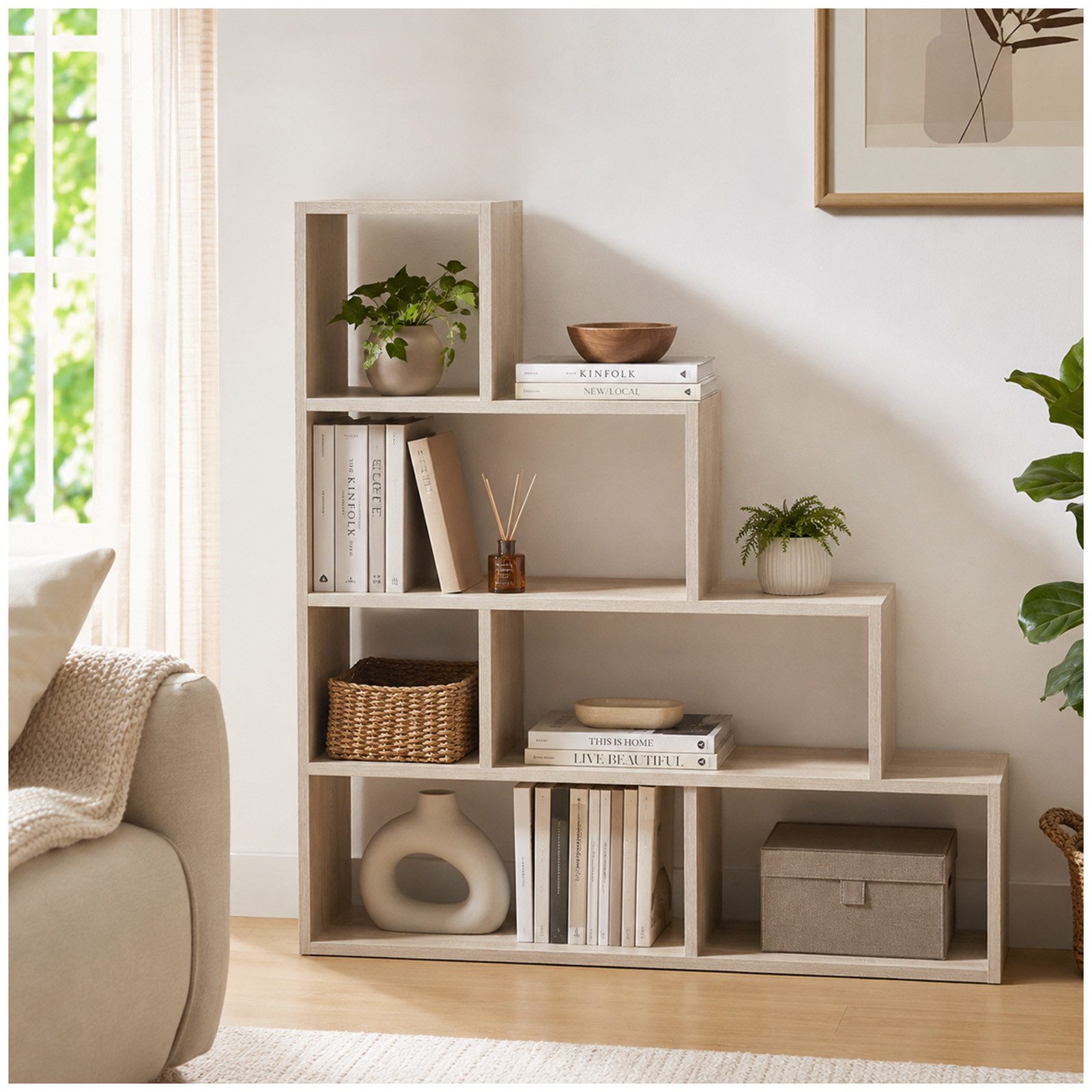 HTI-Living Raumteilerregal Raumteiler Thekla Sonoma, Stück 1-tlg., Stufenregal Bücherregal