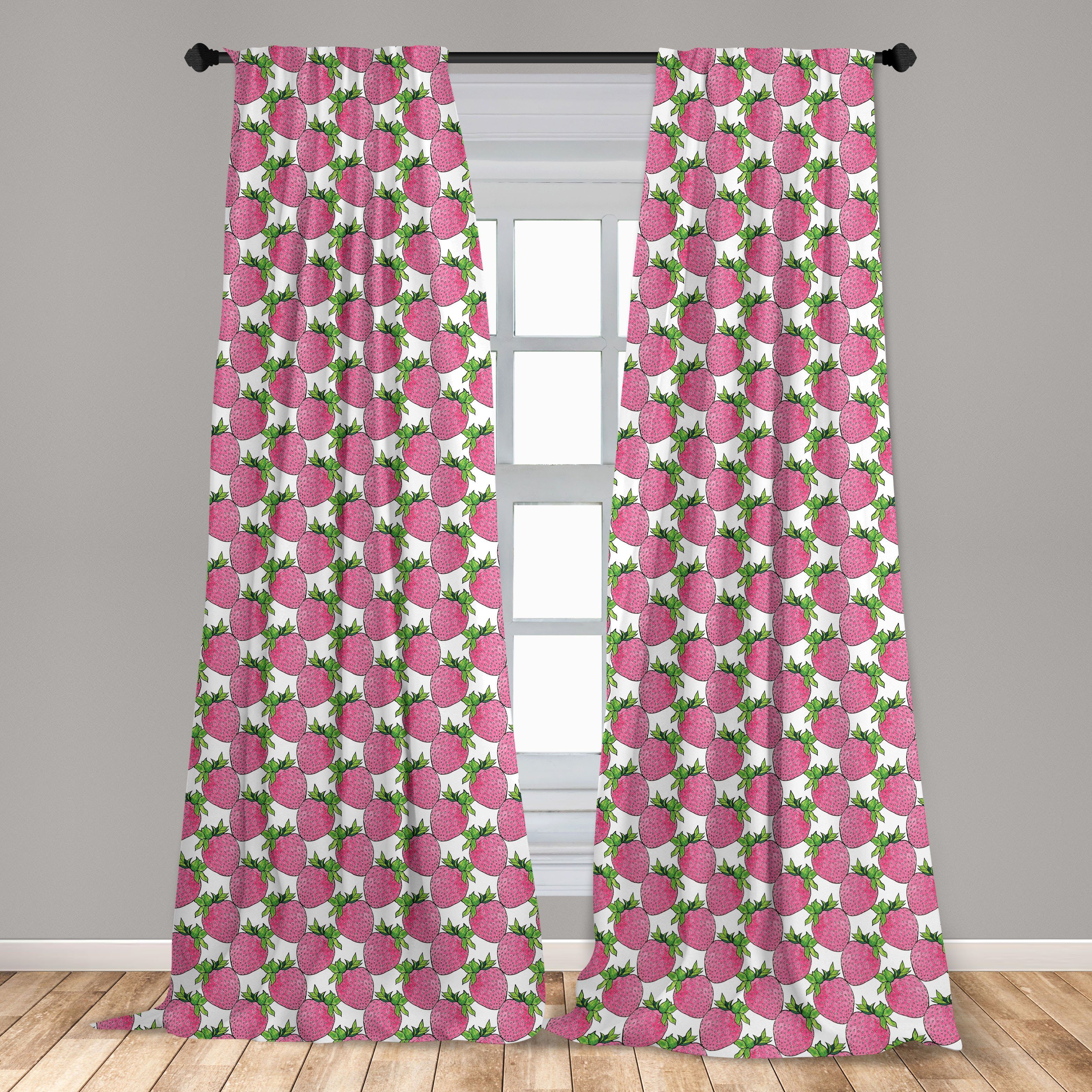 Kunst Wohnzimmer Dekor, Erdbeeren Aquarell Vorhang für Schlafzimmer Microfaser, Gardine Abakuhaus, Obst