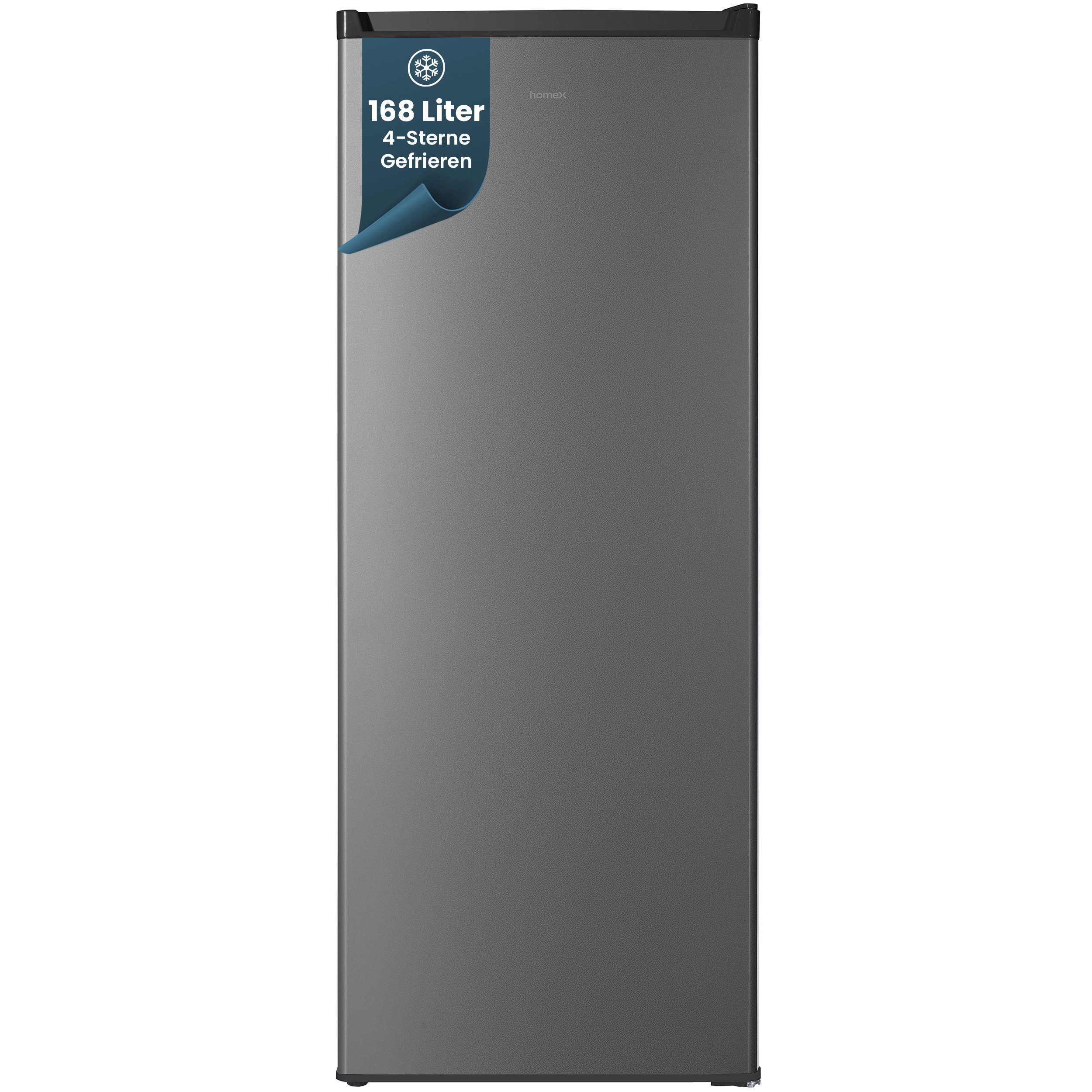 homeX Gefrierschrank FS1682E-S, 142.5 cm hoch, 54.5 cm breit, 168 Liter, Tiefkühlschrank groß, Freezer, 4-Sterne Gefrieren, leise