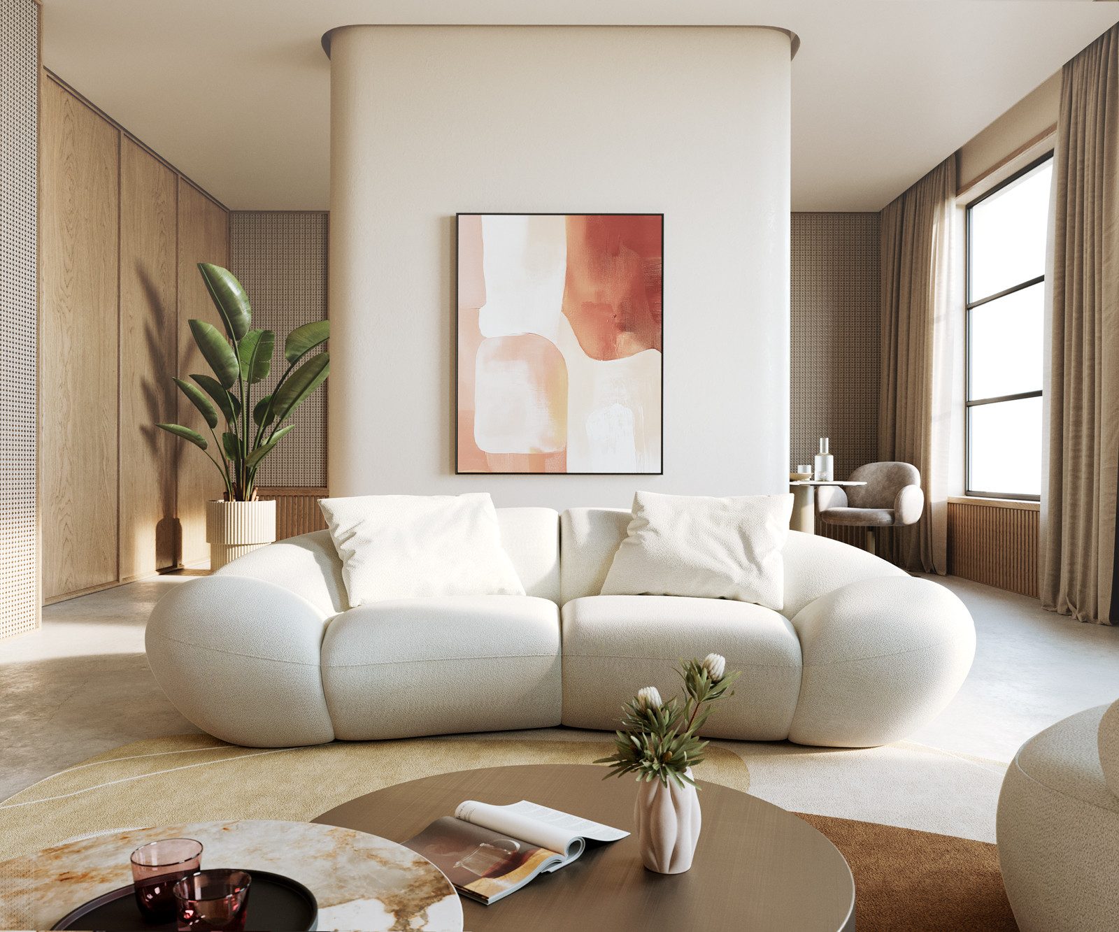 DELIFE Big-Sofa Lunna, Bouclé Soft Beige 280x170 cm 2 Kissen