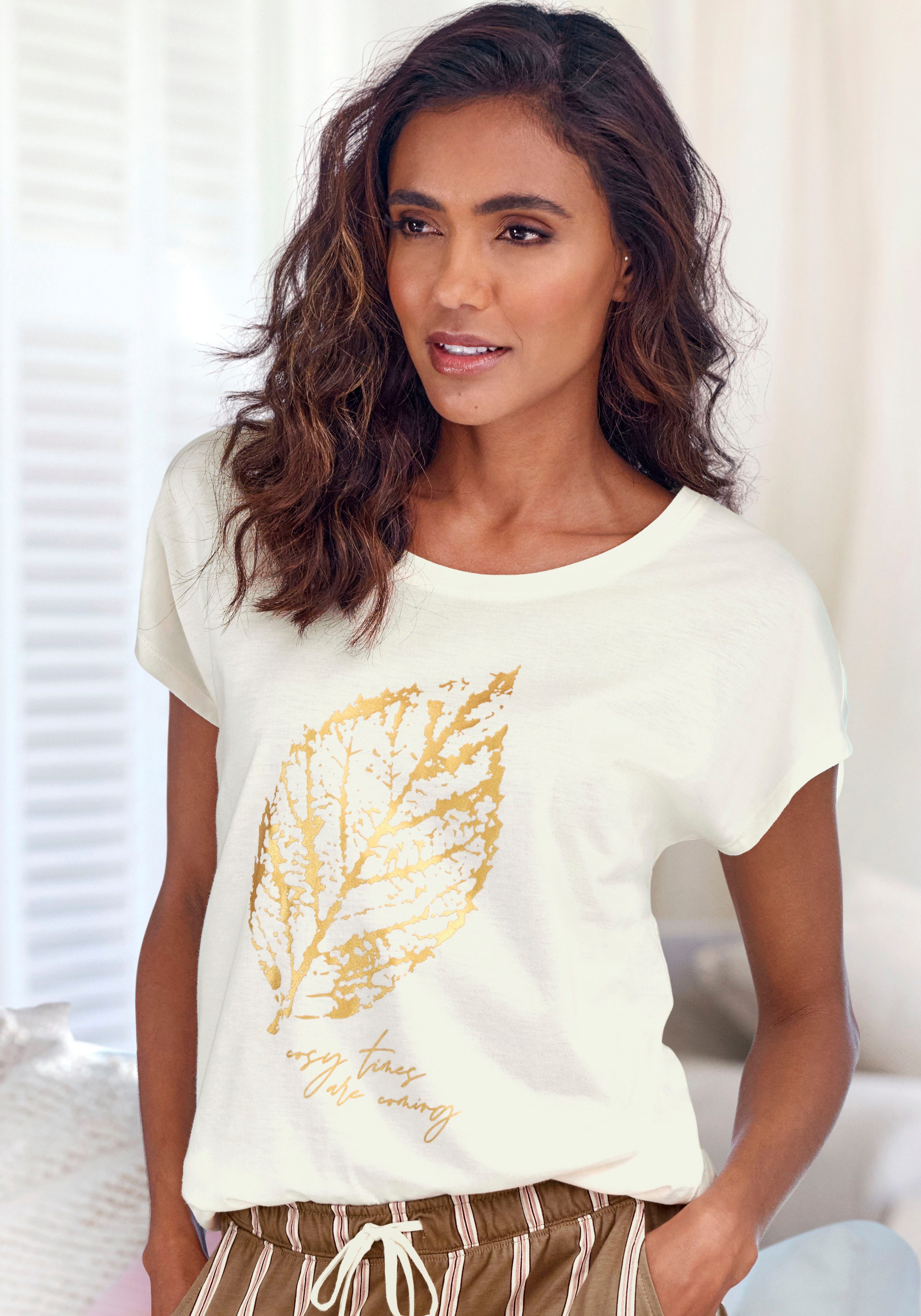 LASCANA Pyjamaoberteil mit Folienprint