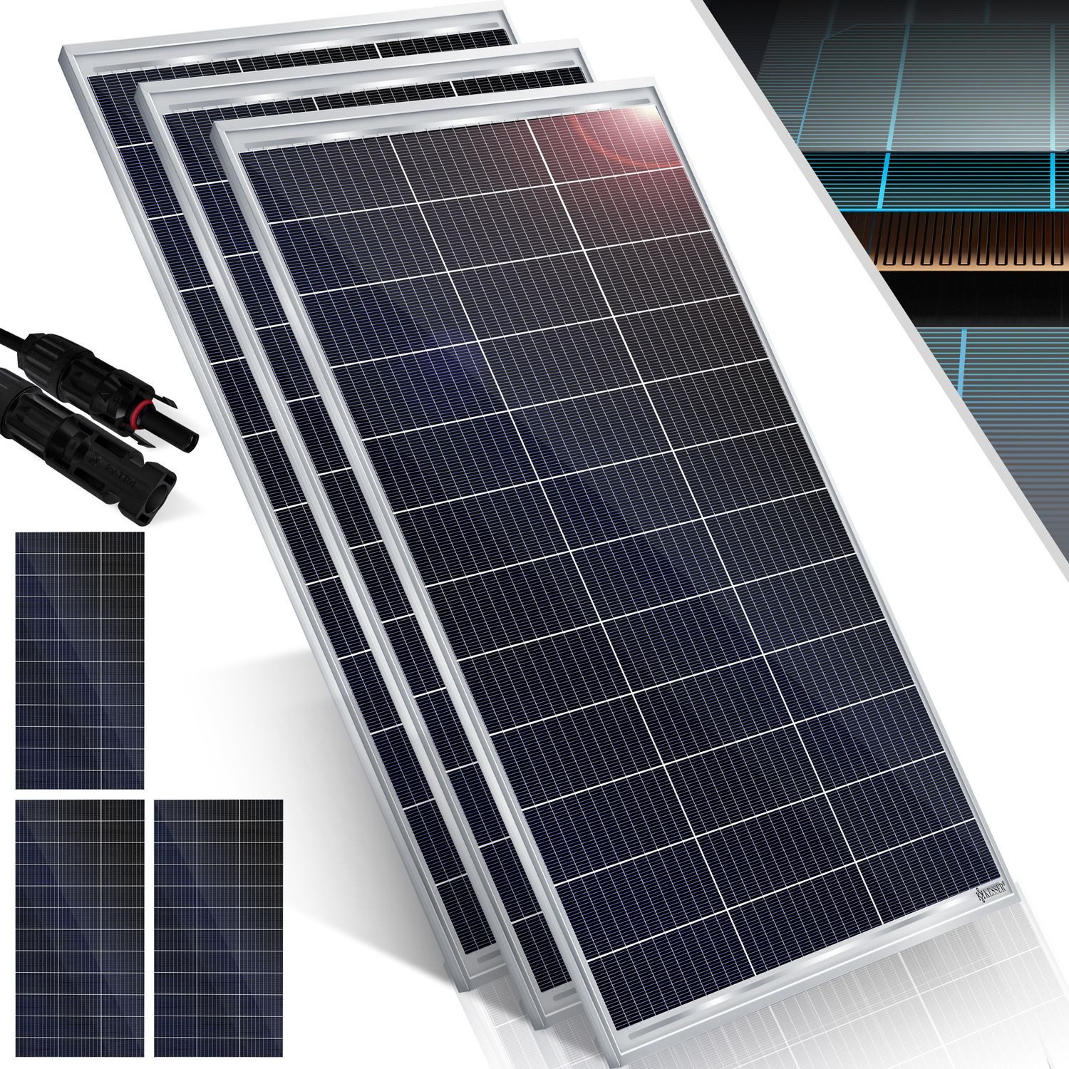 KESSER Solarmodul, (3-St), Solarpanel Monokristallin 18V Photovoltaik Solaranlage PV Anlage