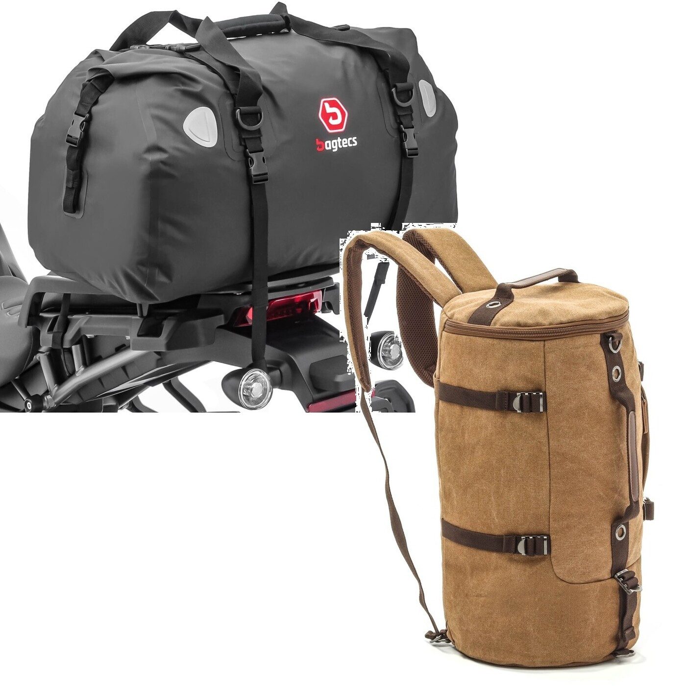 Bagtecs Reisetasche Set: Motorrad Hecktasche Drybag XF60 Wasserdicht Volumen 60l # mit Ruc