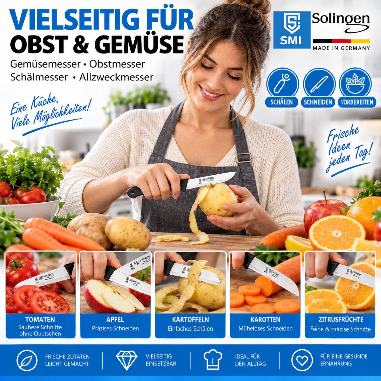 SMI Obstmesser 12-tlg Solingen Gemüsemesser Schälmesser Wellenschliff Küchenmesser – Bild 2 von 5