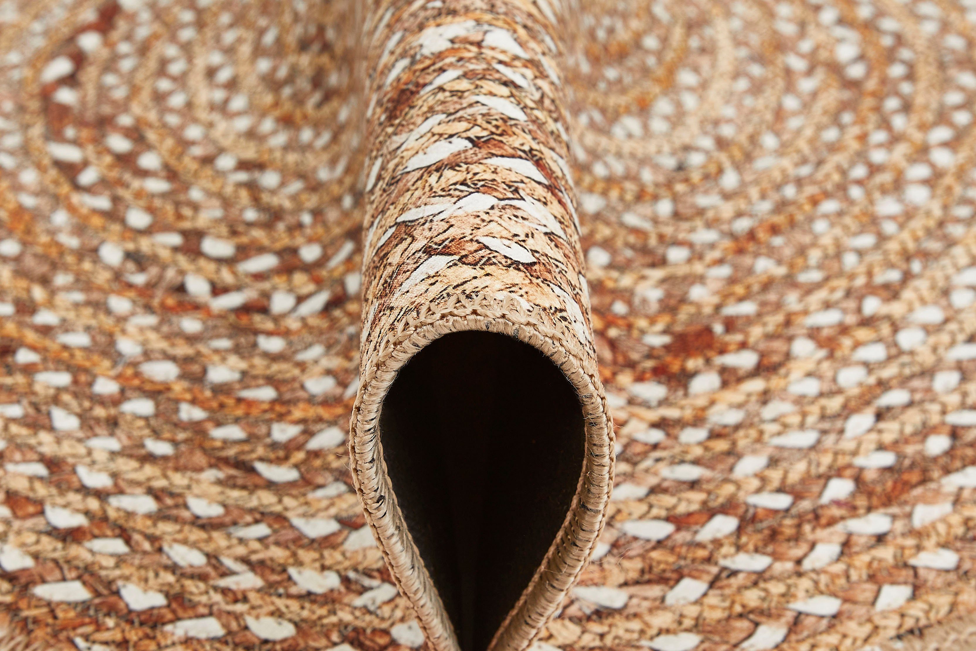 Designs Boho, moderne Teppich 5 mm, verschiedene naturweiß Höhe: meliert, bedruckt, Stampa, Andiamo, Flechtoptik, rund,