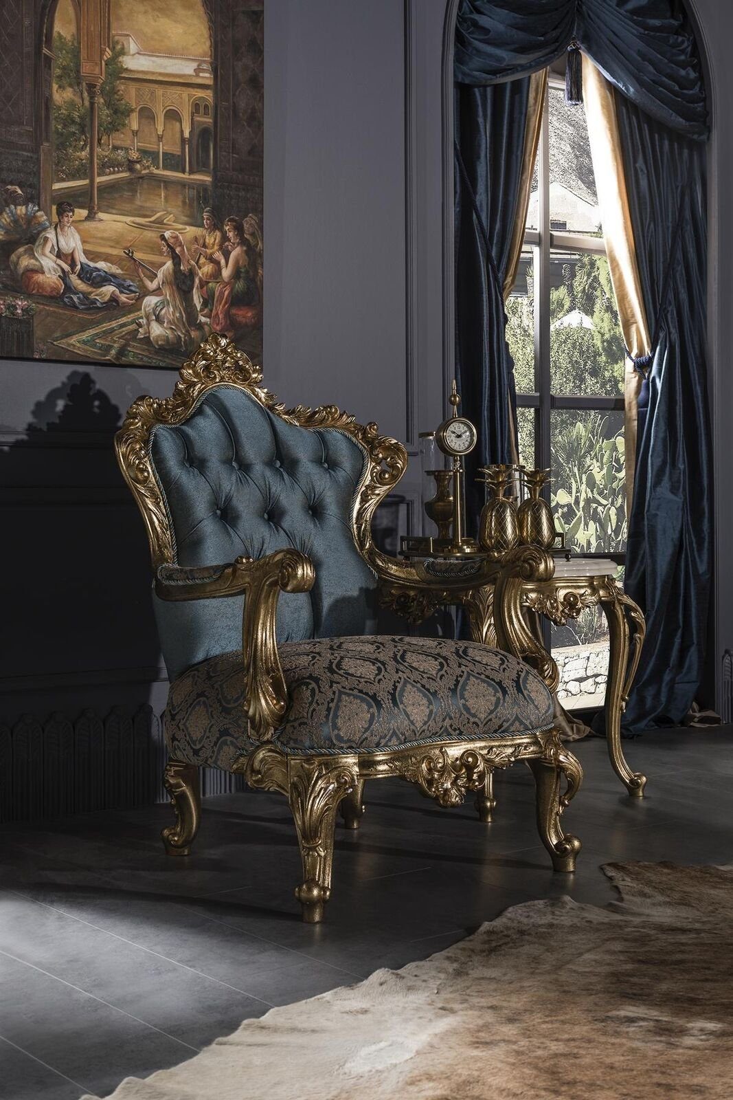 JVmoebel Sessel Sessel Blau Elegantes Wohnzimmer Polster Stoff Design Klassische Luxus