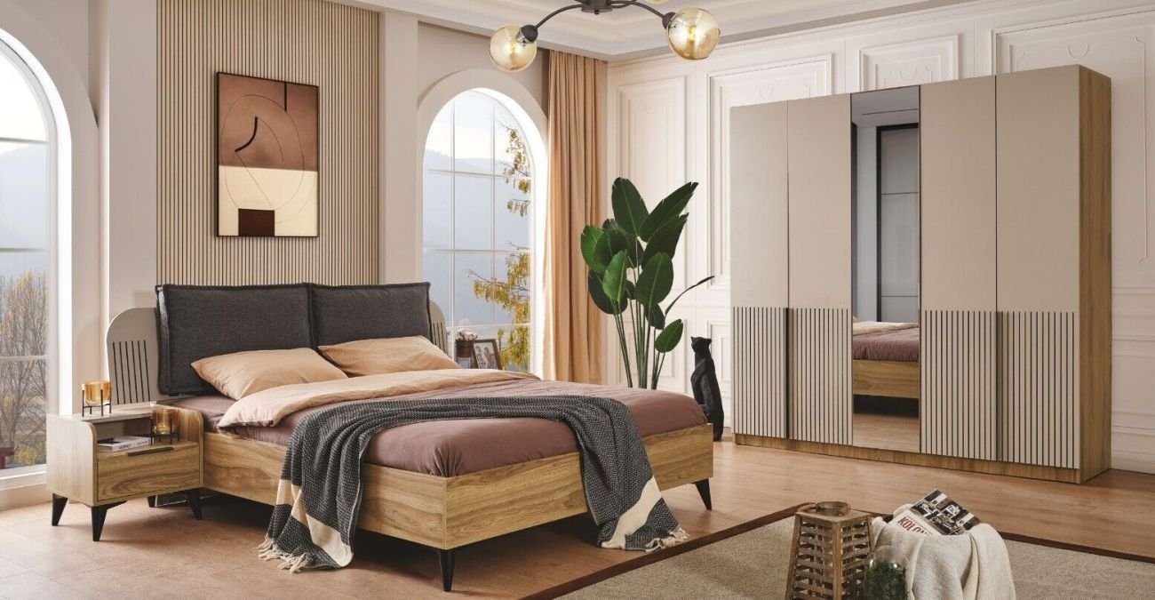 Bett + Set Design JVmoebel Made (4-St., Europa 1x Nachttische Kleiderschrank), Bett Modern 2x 4tlg, Luxus Schlafzimmer + Schlafzimmer-Set in 1x 2x Nachttische schrank
