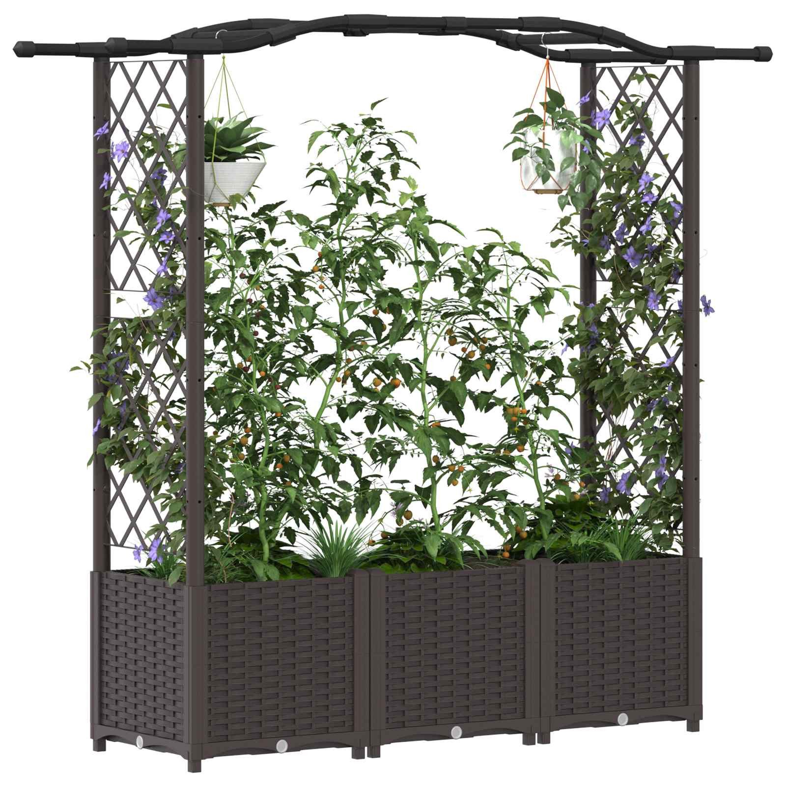 vidaXL Rankgitter 164 x 40 x 142 cm Hochbeet mit Rankgitter und Dach Braun 164x40x142 cm