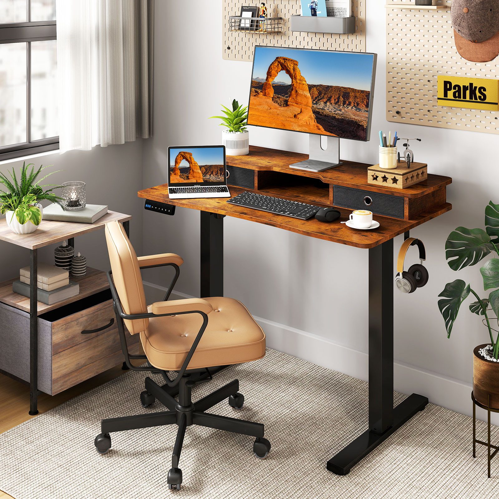 COSTWAY Schreibtisch, Stehschreibtisch elektrisch 73–122cm höhenverstellbar günstig online kaufen