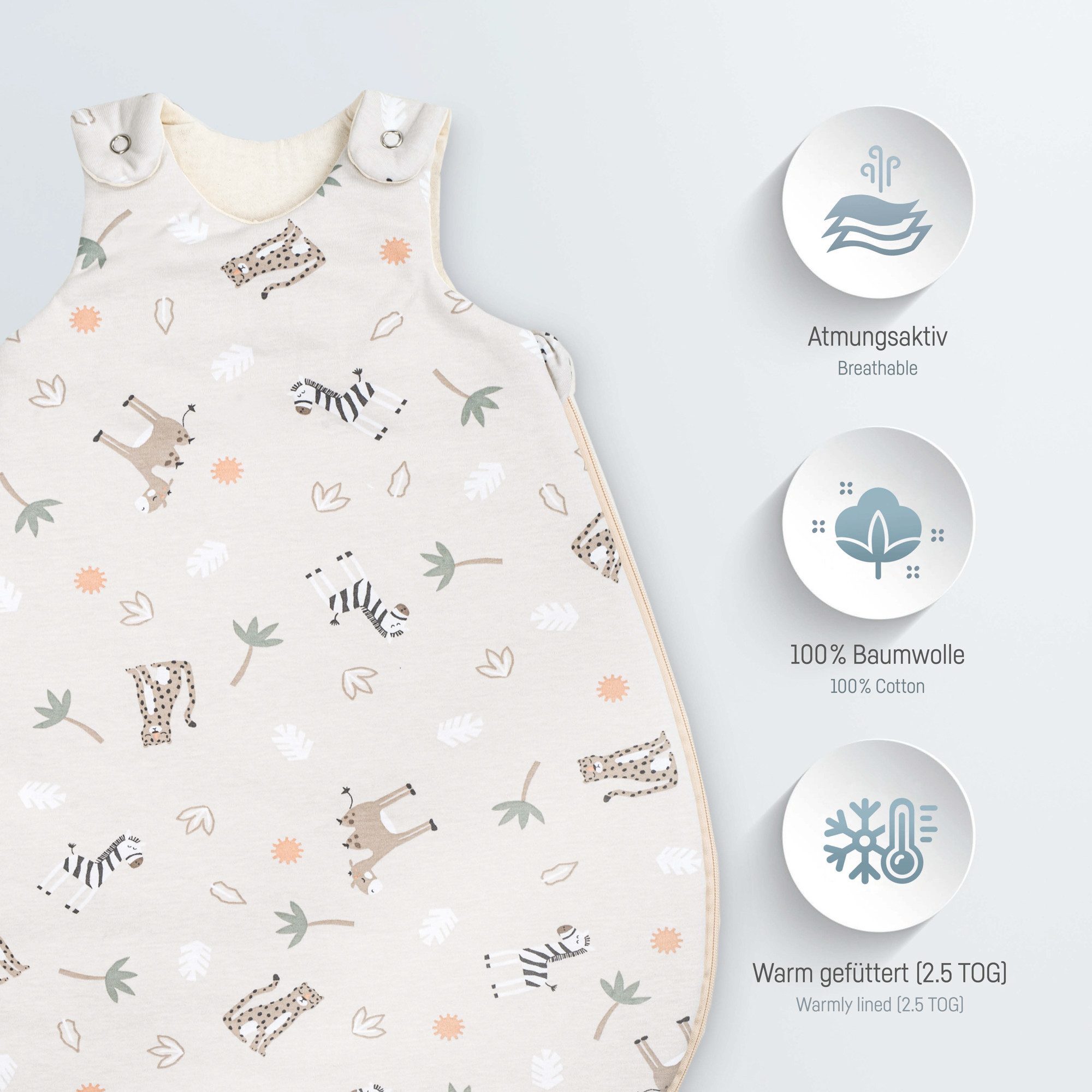 Julius Zöllner Babyschlafsack Savanne beige Babyschlafsack Sky 68x74 (Packung, 1 tlg), Babyschlafsack Sky 68x74