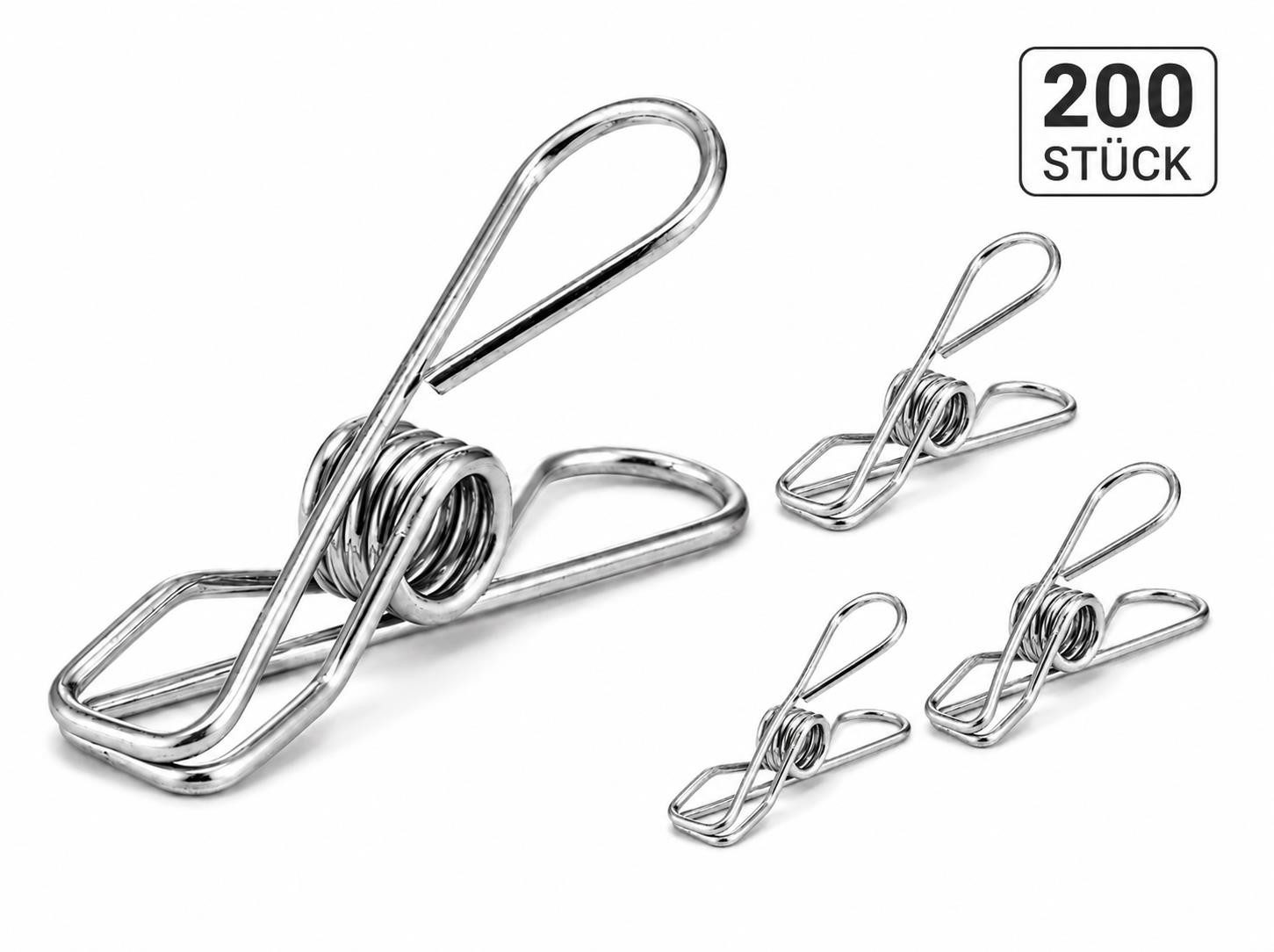 BAYLI Wäscheklammern 200 Stück Edelstahl Wäscheklammern Großpackung – Rostfreie Metallklamm