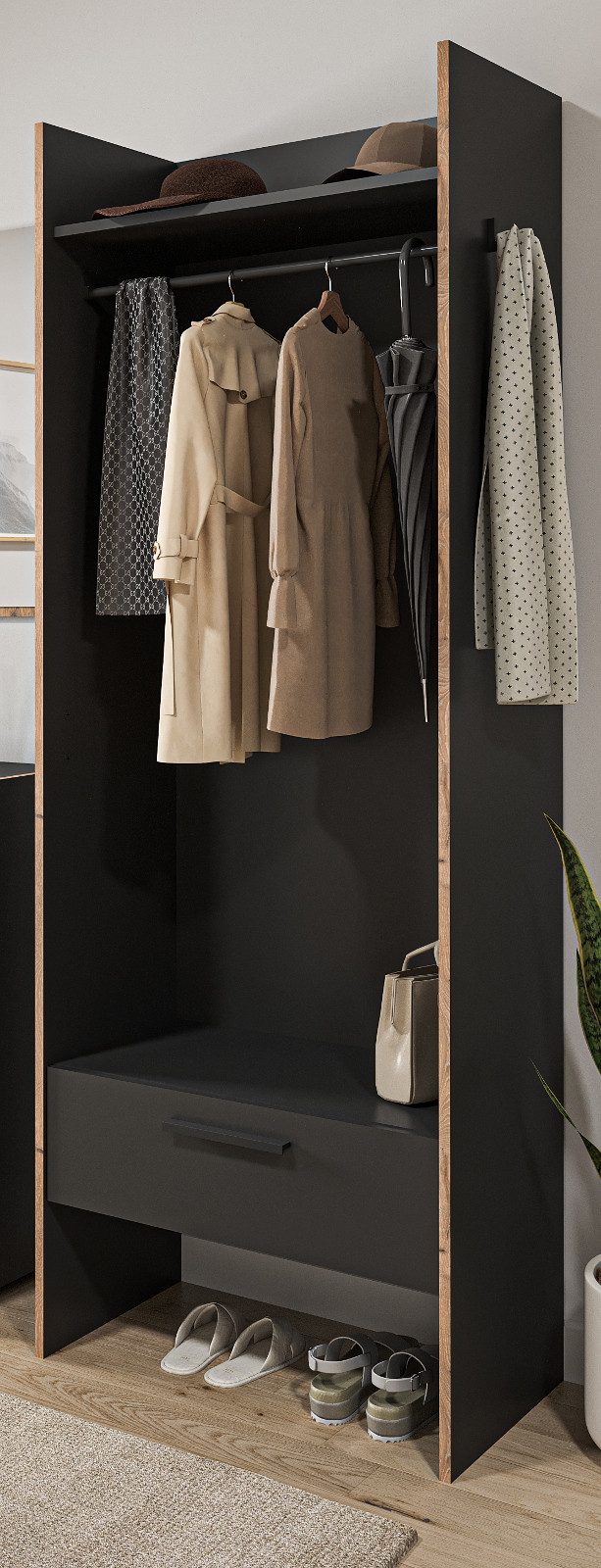 Inn.Furn Kompaktgarderobe Salud (Flurgarderobe in Basalt Grau mit Eiche, 70 günstig online kaufen