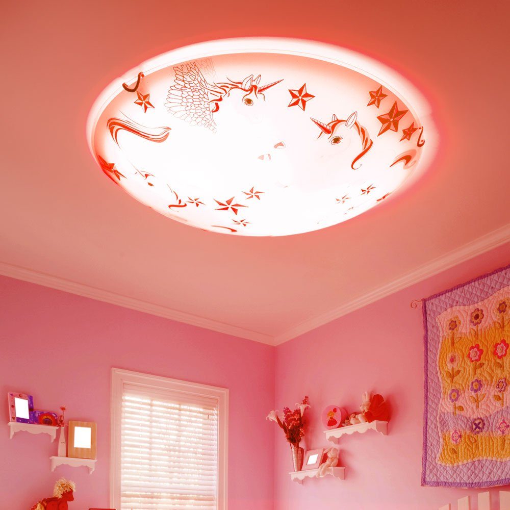 GLOBO LIGHTING Dekolicht, Leuchtmittel inklusive, Warmweiß, Farbwechsel, Einhorn Decken Leuchte Fernbedienung Kinder Zimmer Lampe