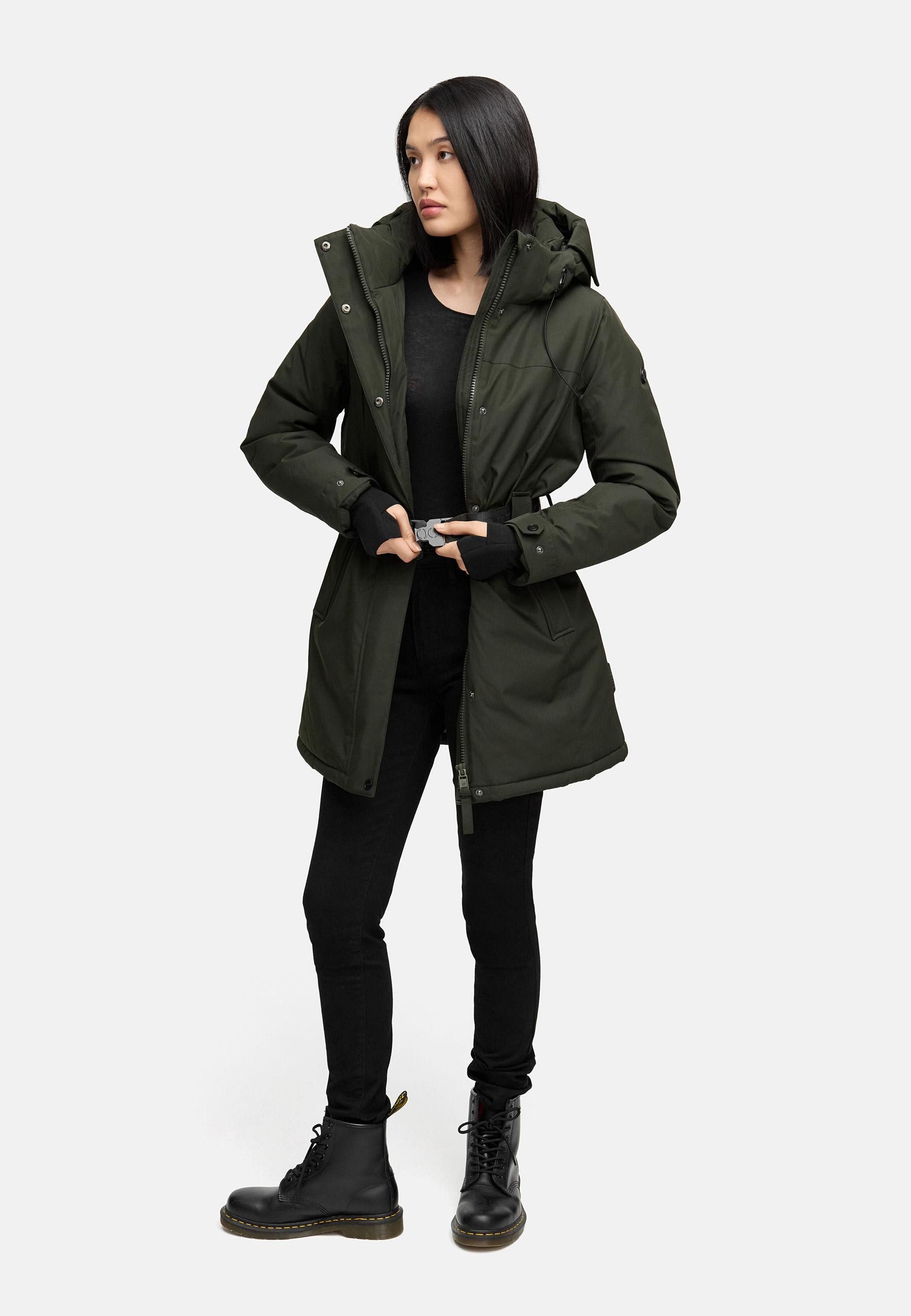 Navahoo Wintermantel Frostkuss 14 Warmer Damen Mantel mit abnehmbarer Kapuze und Taillengürtel