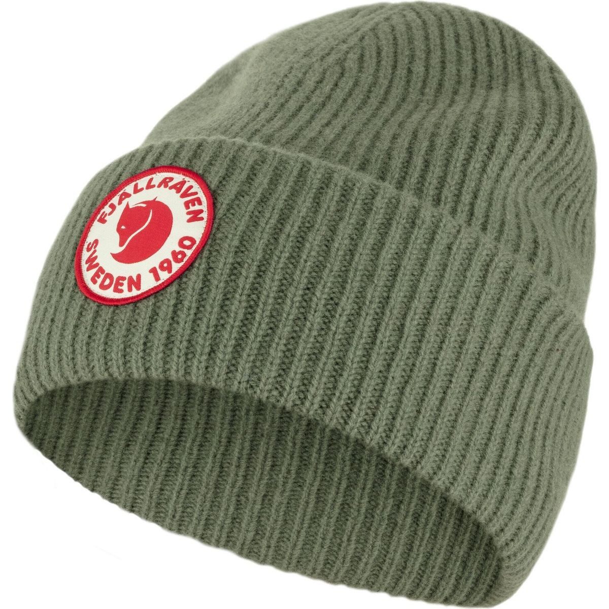 Fjällräven Beanie 1960 Logo Hat Warme, feuchtigkeitstransportierende Rippenstrickmütze aus Lammwolle