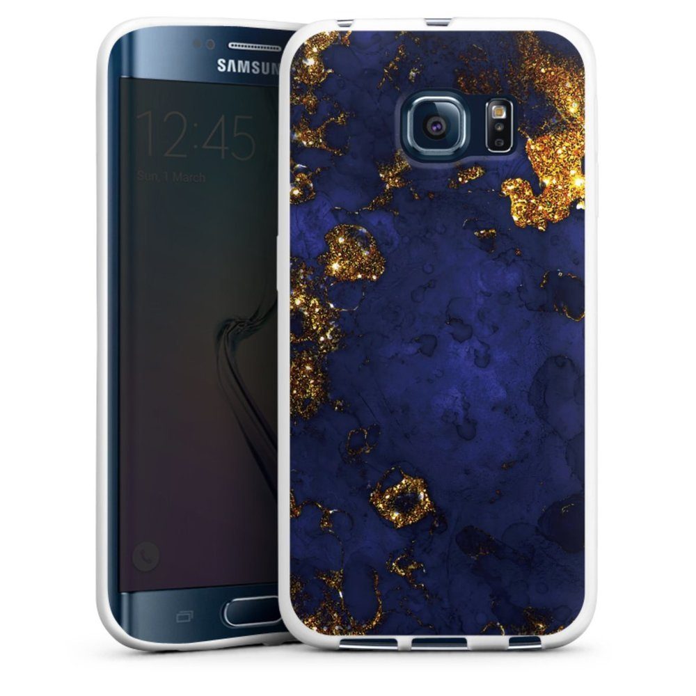 DeinDesign Handyhülle Marmor Gold Utart Blue and Golden Marble Look, Samsung Galaxy S6 Edge Silikon Hülle Bumper Case Handy Schutzhülle