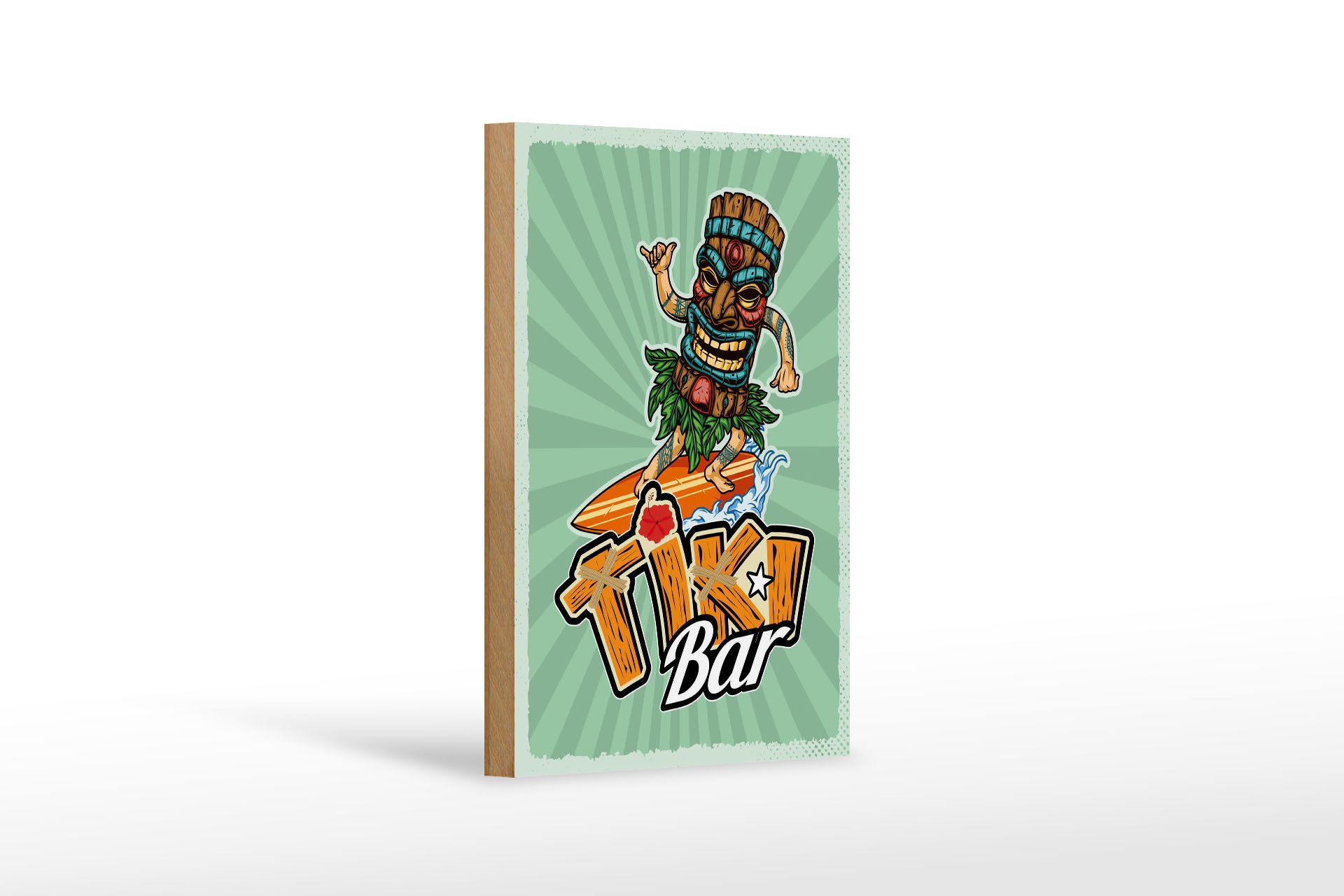 Femer GmbH Holzbild Hinweis 12x18 cm Tiki Bar Surfer, (1 St), Glatte Holzfaserplatte (MDF), vorn beschichtet