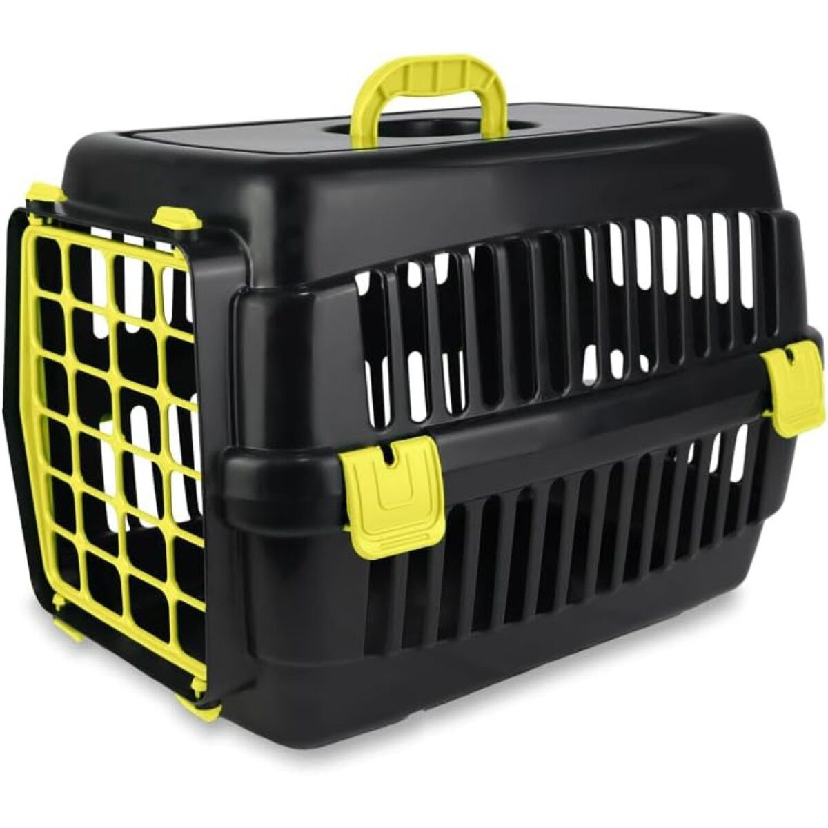 COFI 1453 Tiertransportbox Robuste Katzen-Hartschalen-Transportbox Schwarz-Gelb, Robuste Hartschale mit Lüftungsschlitzen und Tragegriff