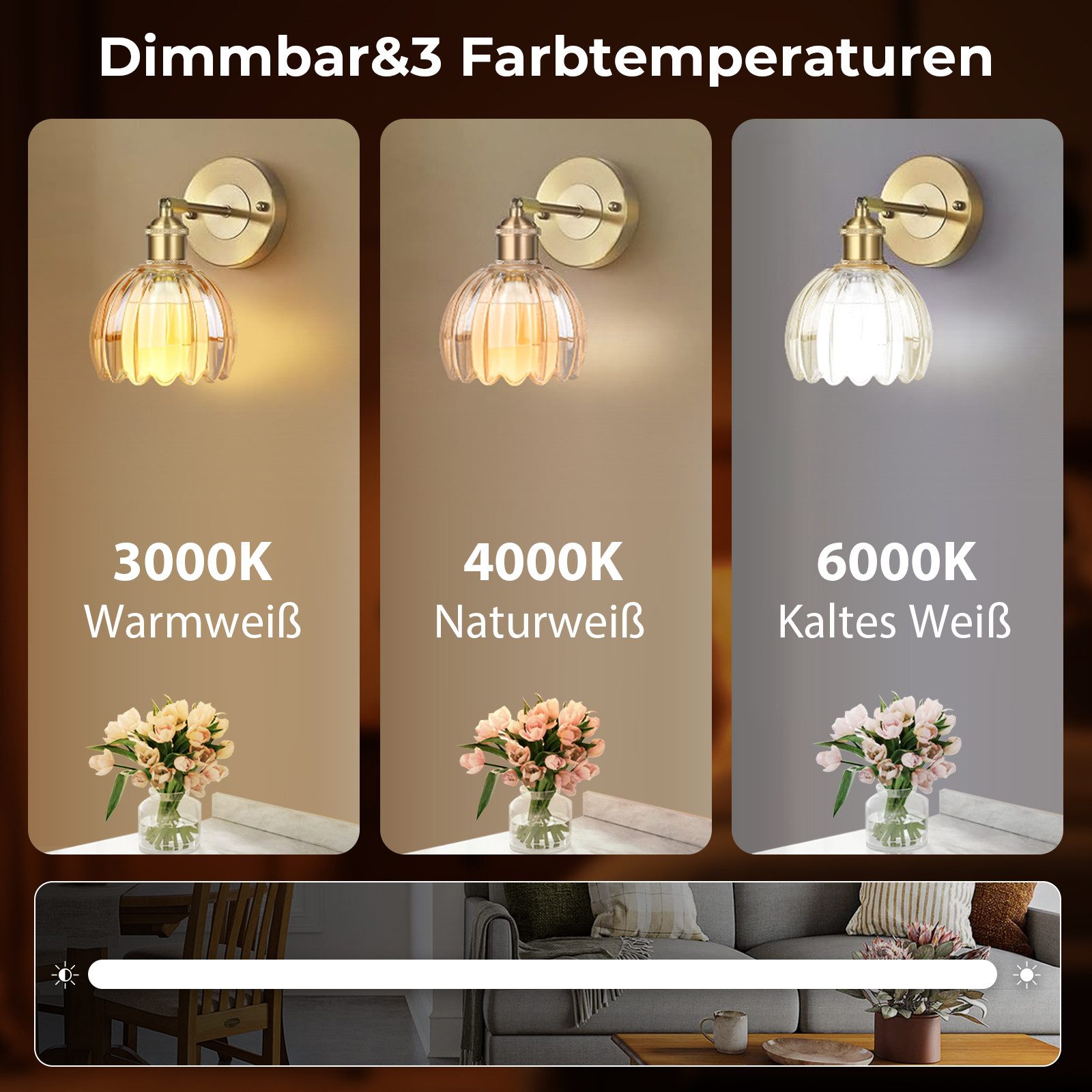 Sunicol LED Wandleuchte Dimmbar Wiederaufladbar Gold Wandleuchten, 3 Farbte günstig online kaufen