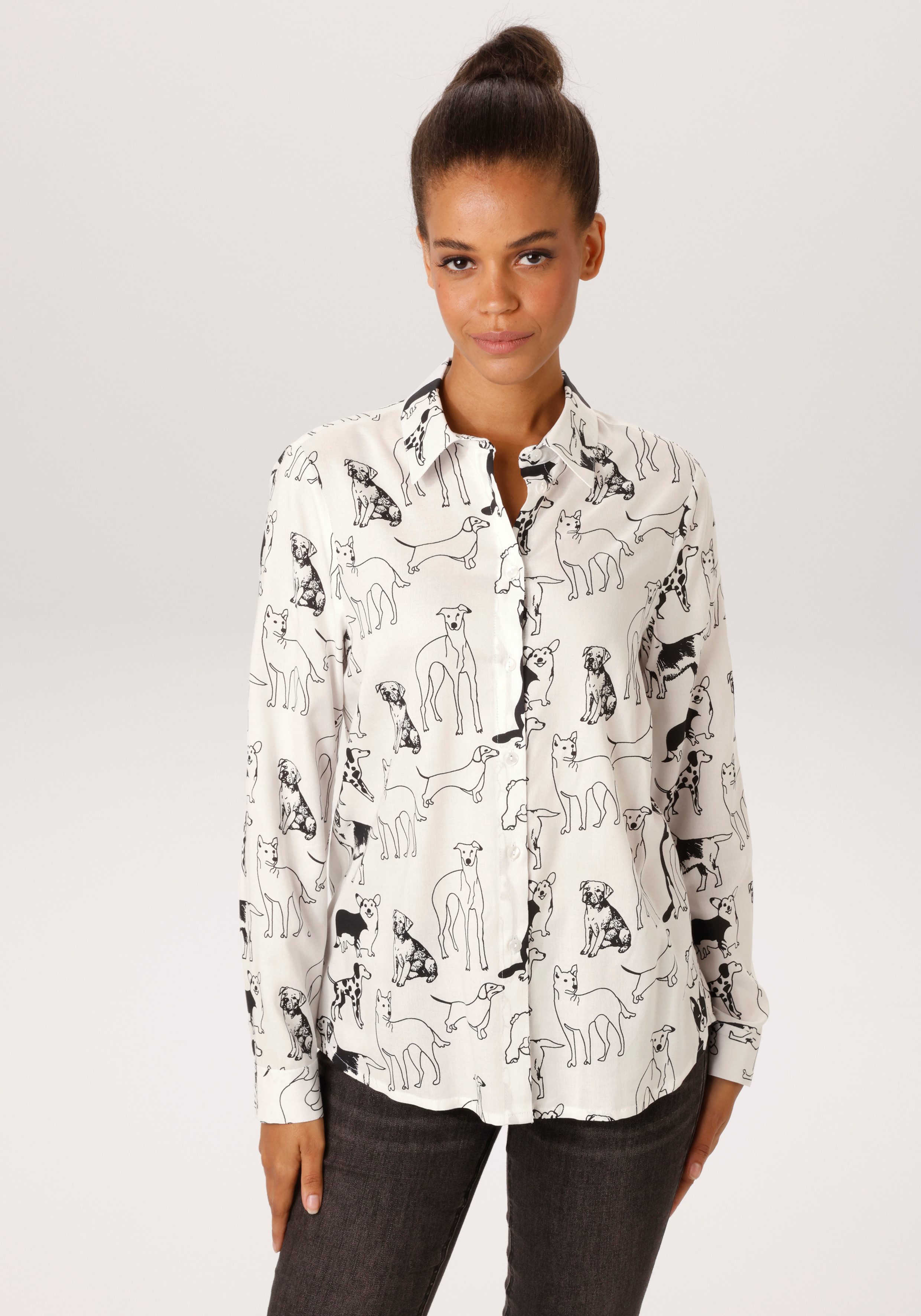 Aniston CASUAL Hemdbluse mit niedlichen Hunden bedruckt- jedes Teil ein Unikat- NEUE KOLLEKTION. € 39,99, (€ 39,99 pro 1 Stk).