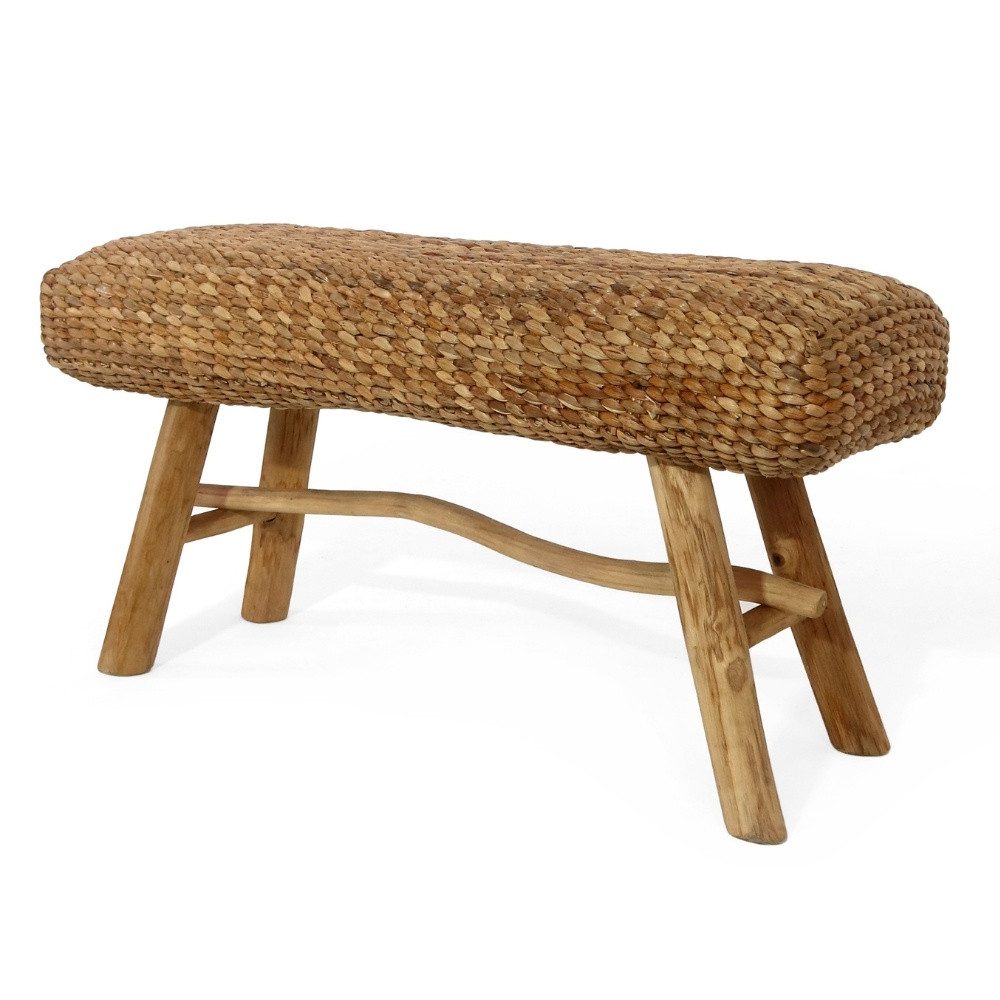 LebensWohnArt Sitzbank Wasserhyazinth Teakholz Sitzbank CASABLANCA 90cm natural Unikat