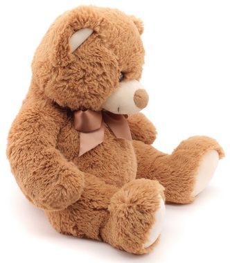 Uni-Toys Kuscheltier Teddy m.Schleife, hellbraun - 36 cm - Plüsch-Bär, Teddybär, Plüschtier, zu 100 % recyceltes Füllmaterial