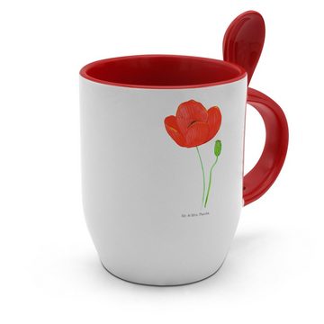 Mr. & Mrs. Panda Tasse Blume Mohnblume - Weiß - Geschenk, Kaffeebecher, Religion, Tassen, Ta, Keramik, Inklusive Löffel
